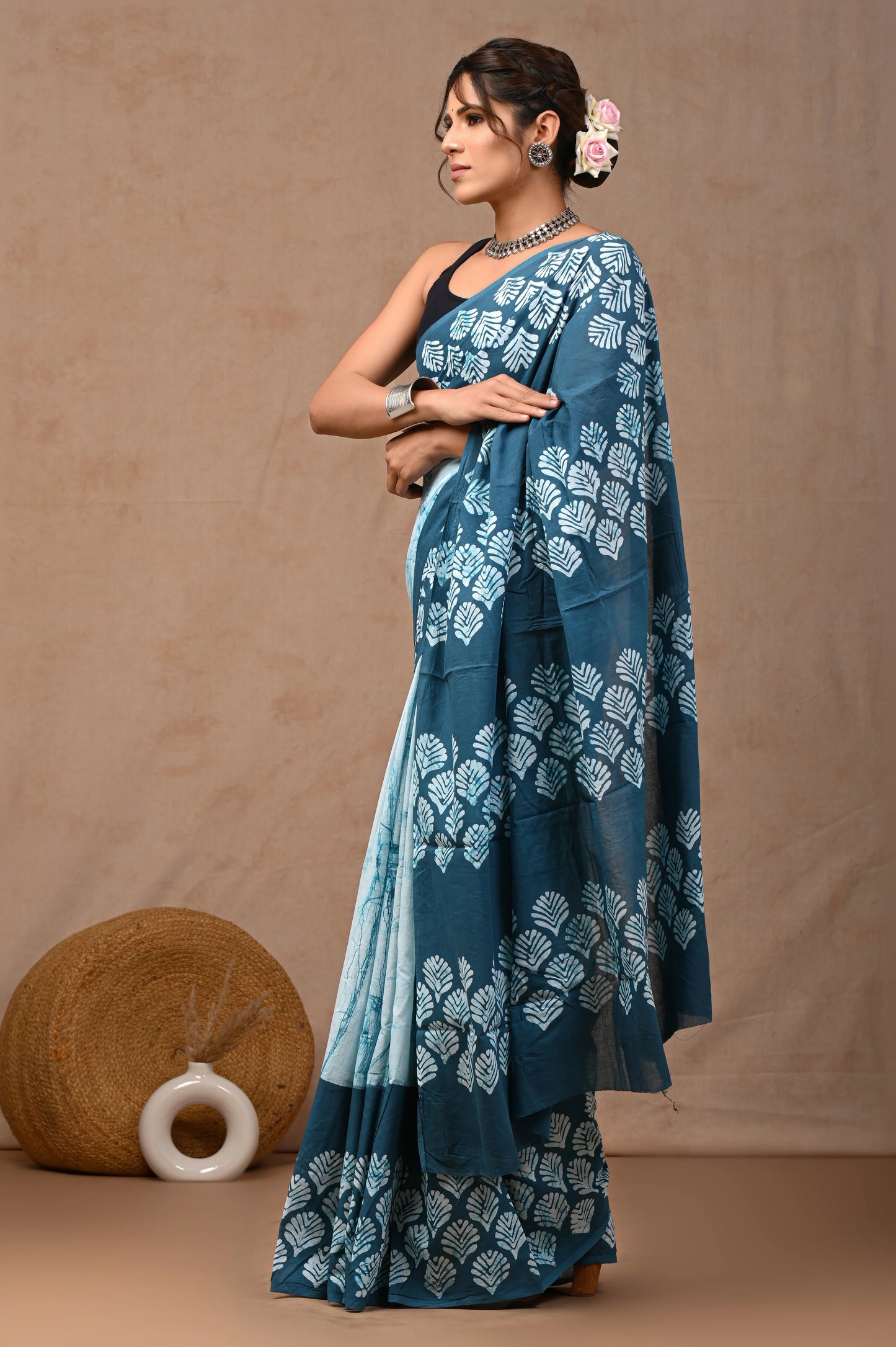 Batik Print Pure Cotton Mulmul Saree With Blouse