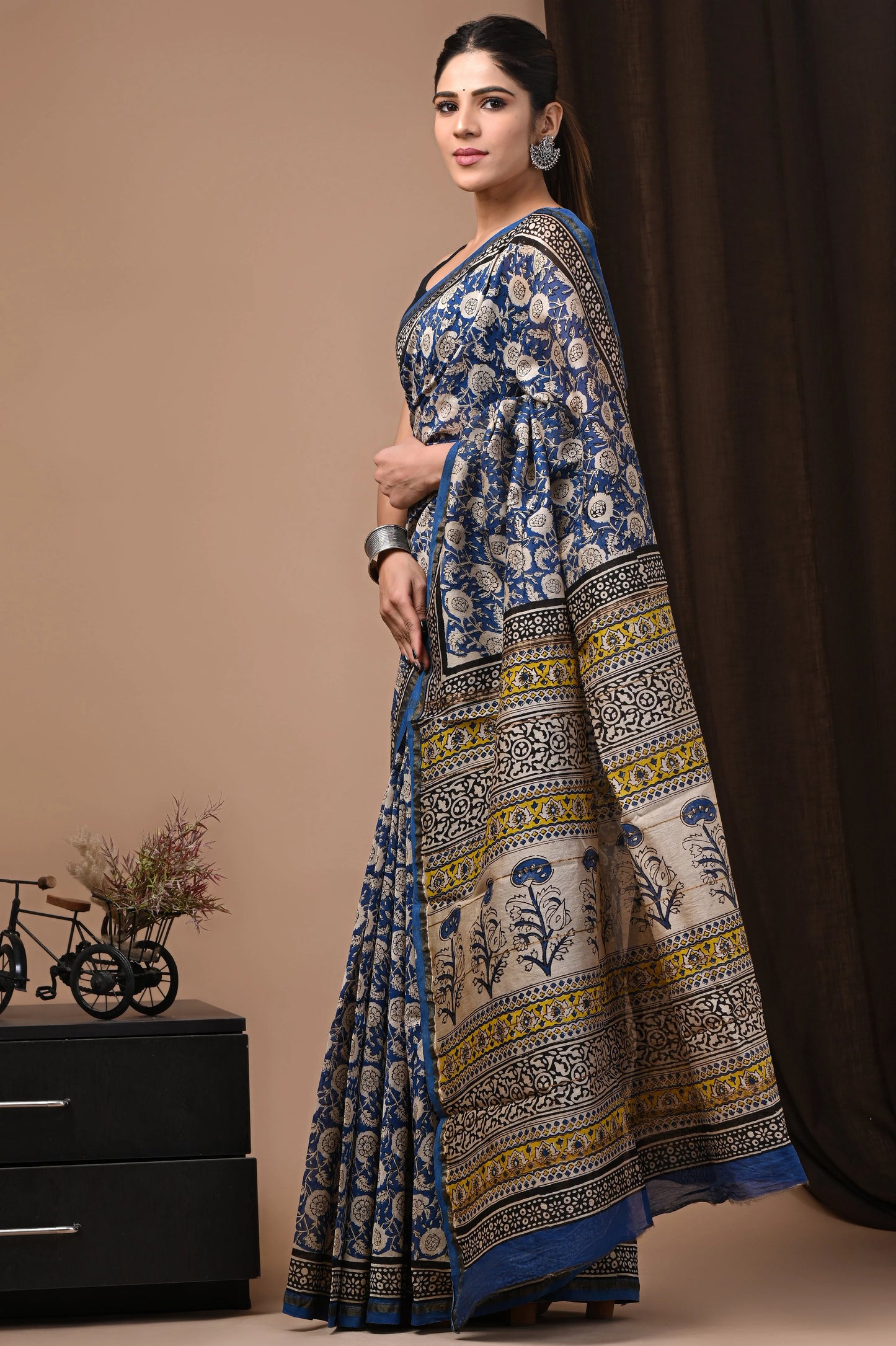 Premium Hand Block Printed Chanderi Silk Saree