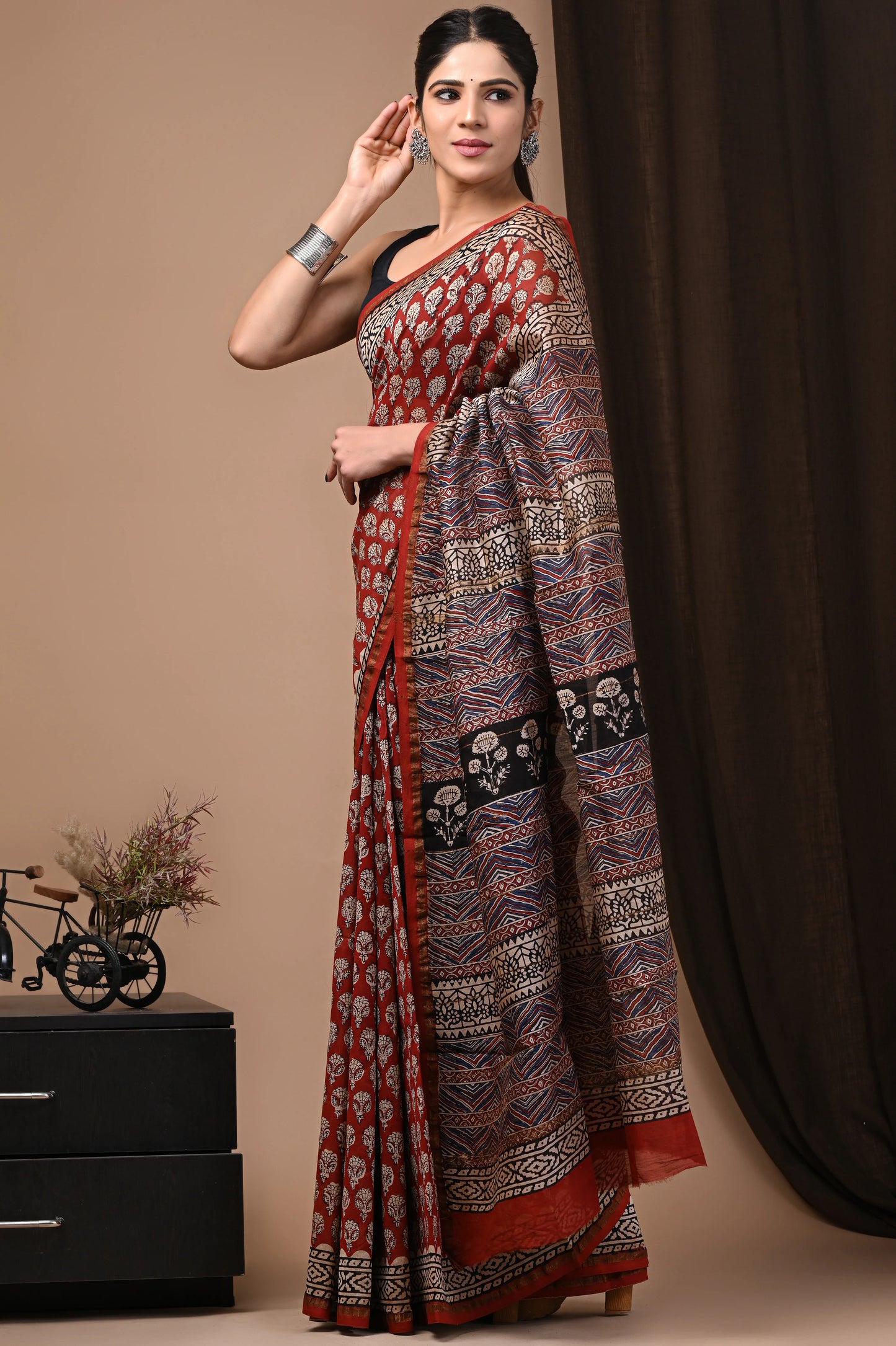 Premium Hand Block Printed Chanderi Silk Saree