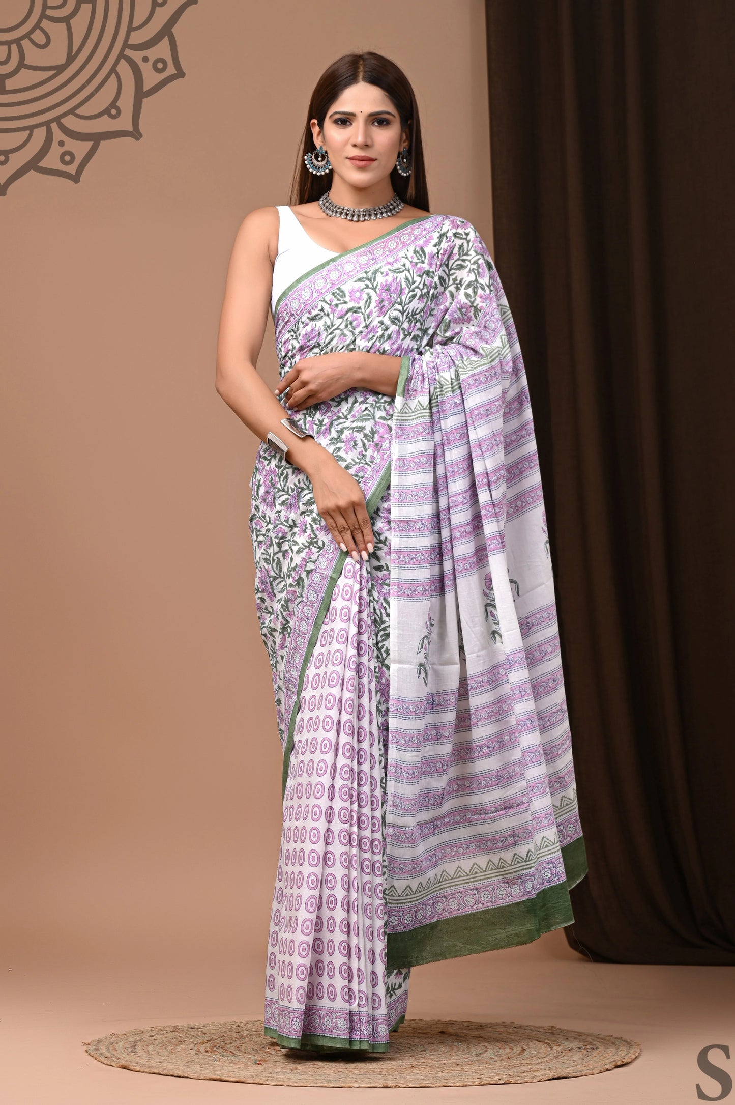 Hand Block Printed Pure mul Cotton Saree