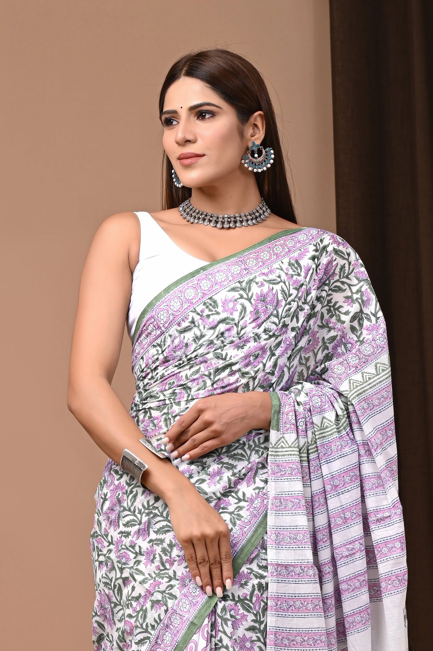 Hand Block Printed Pure mul Cotton Saree