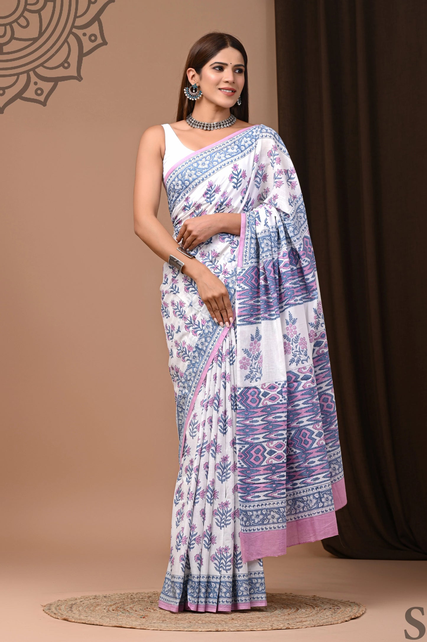 Hand Block Printed Pure mul Cotton Saree