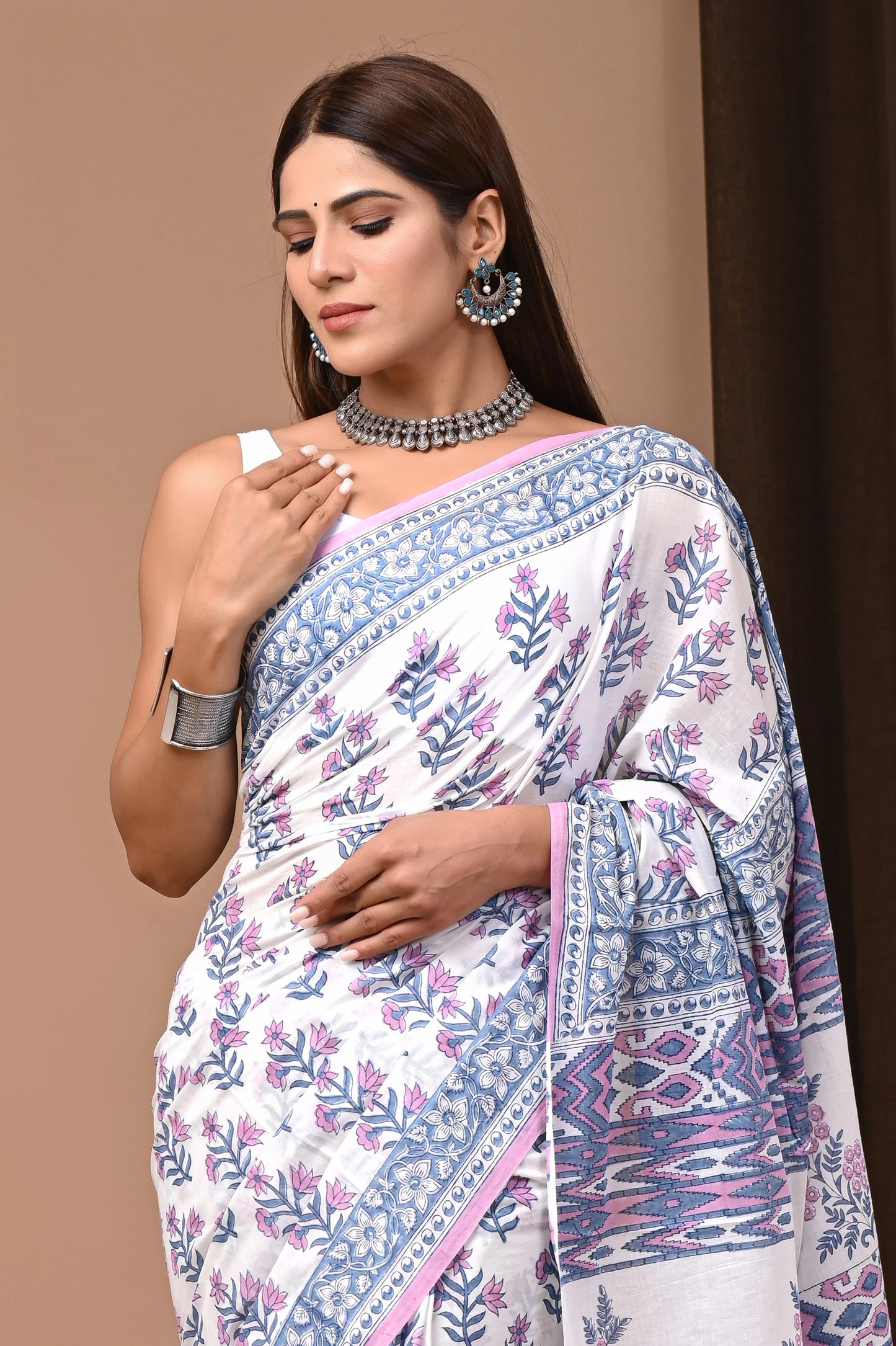 Hand Block Printed Pure mul Cotton Saree