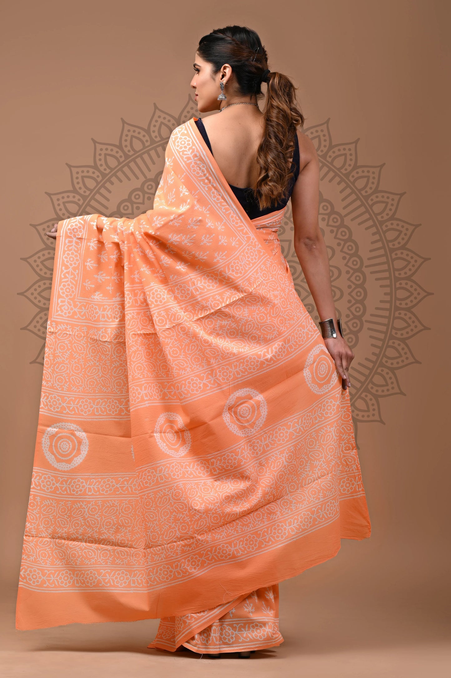 Jaipuri Block Printed Cotton Saree With Blouse