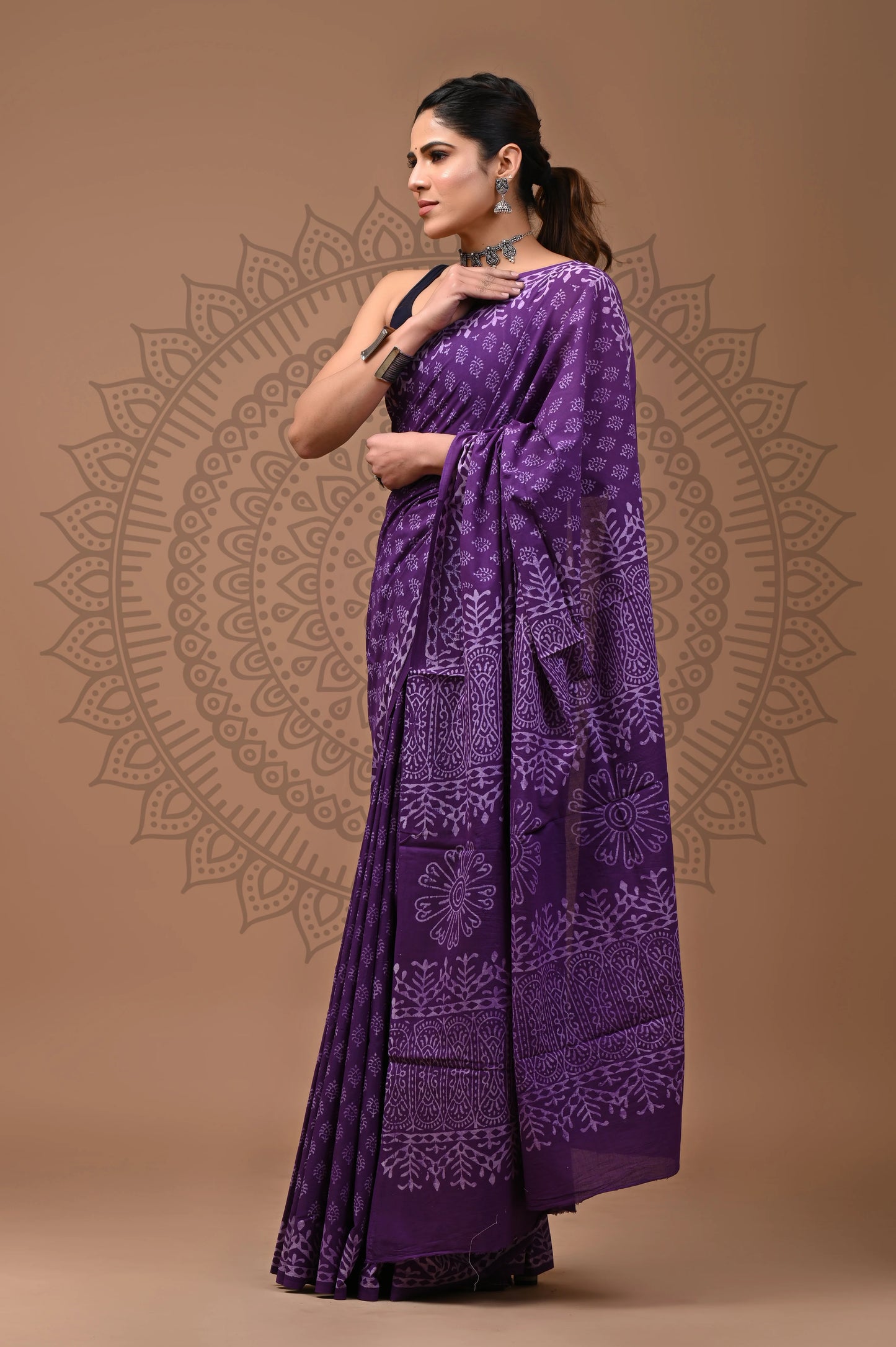 Jaipuri Block Printed Cotton Saree With Blouse