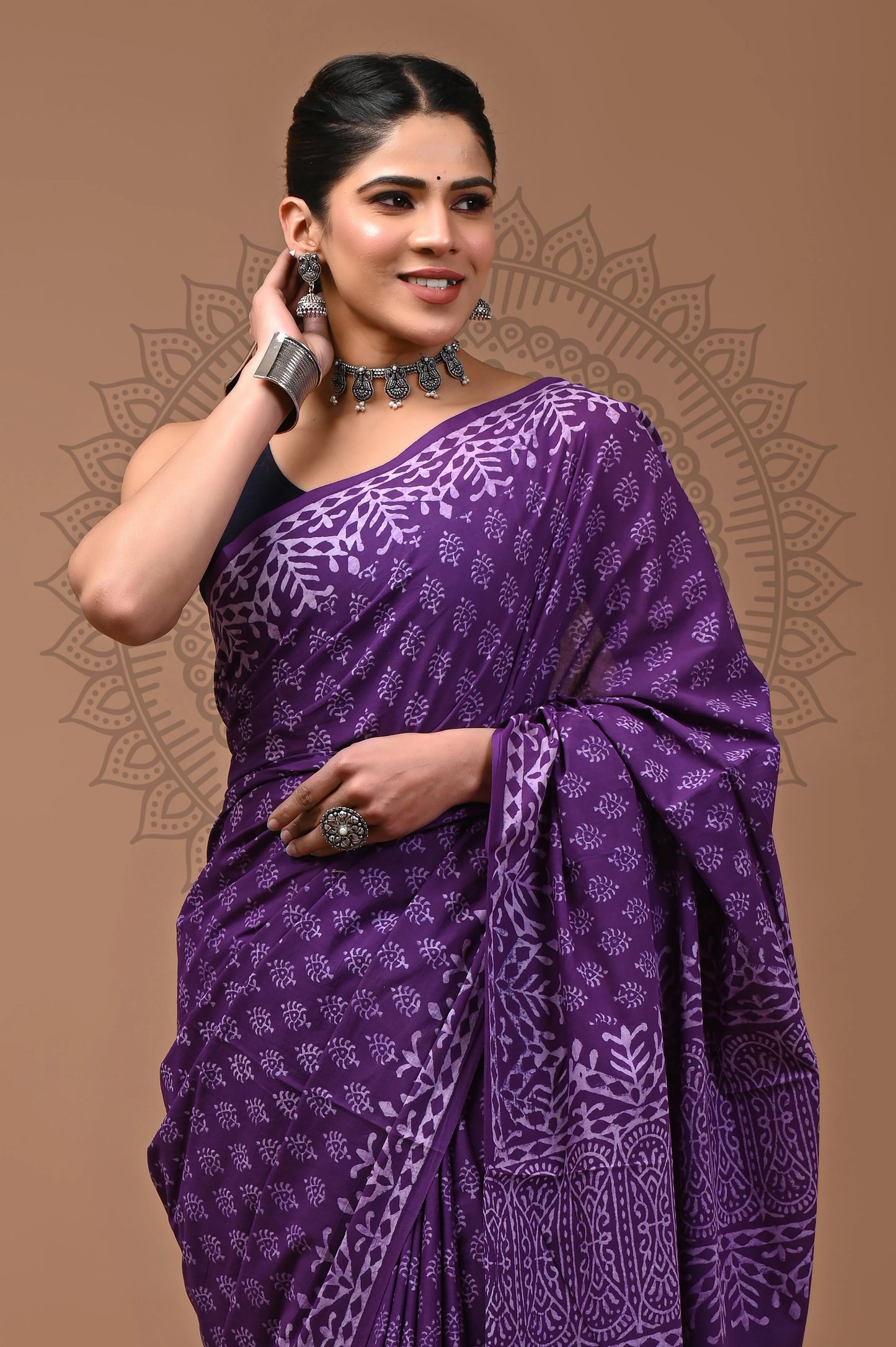 Jaipuri Block Printed Cotton Saree With Blouse