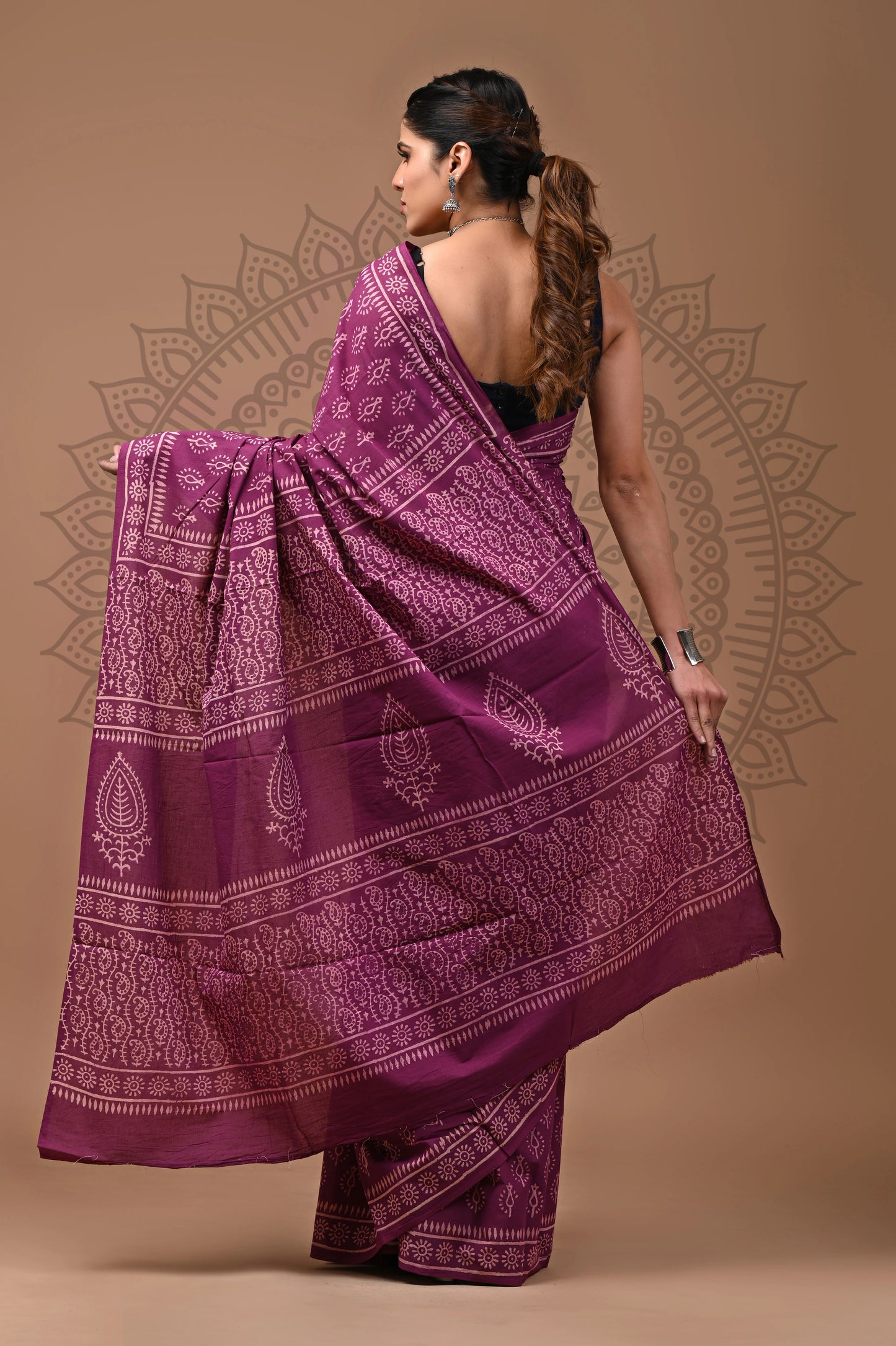 Jaipuri Block Printed Cotton Saree With Blouse