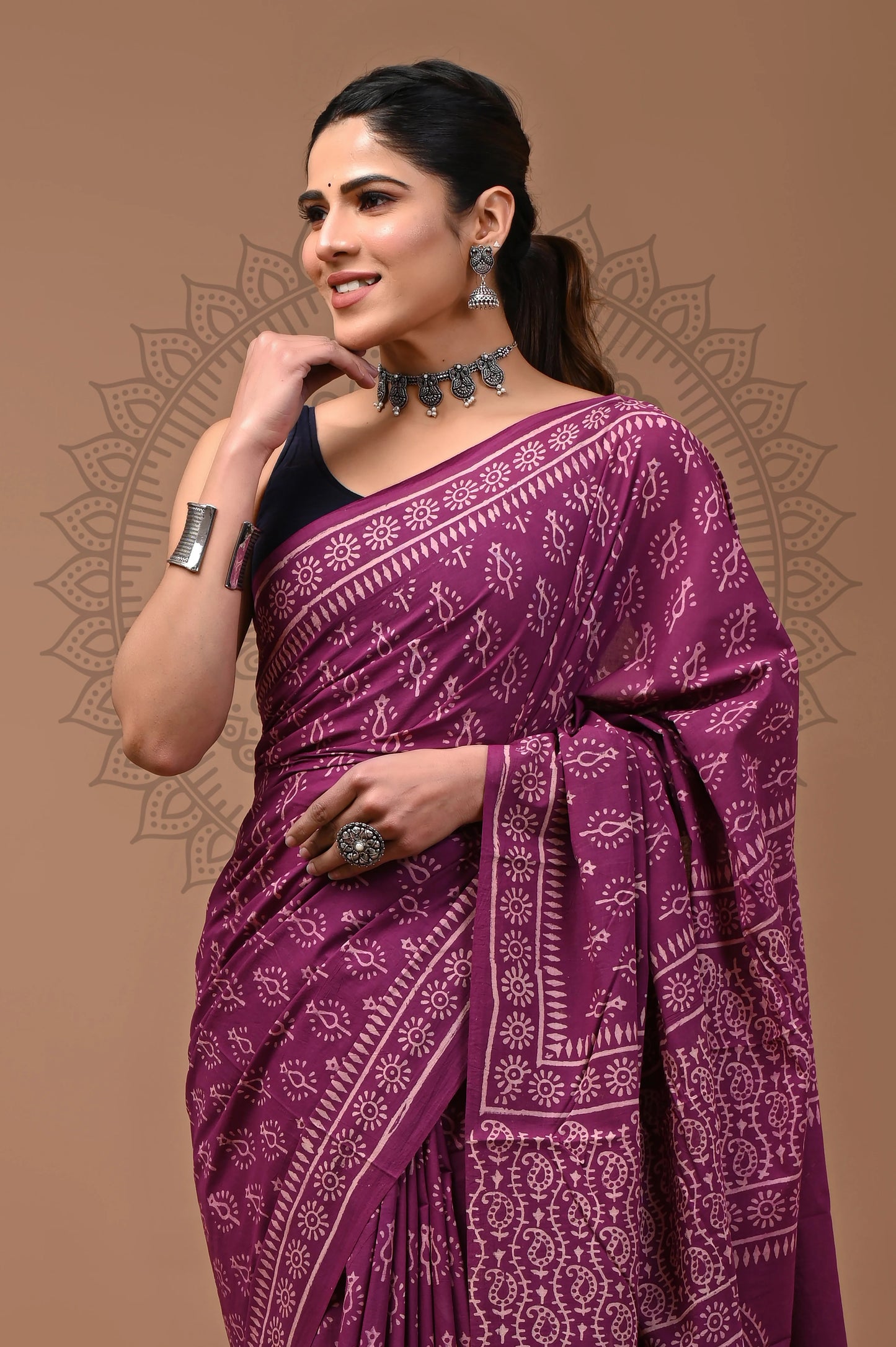 Jaipuri Block Printed Cotton Saree With Blouse