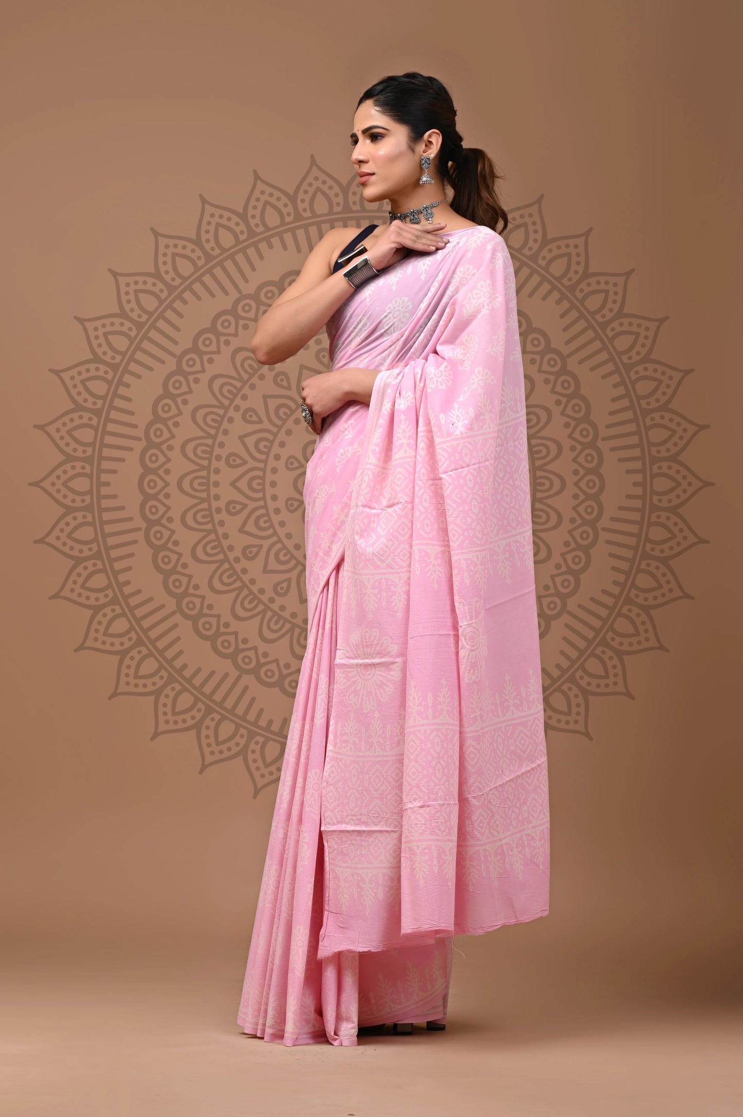 Jaipuri Block Printed Cotton Saree With Blouse