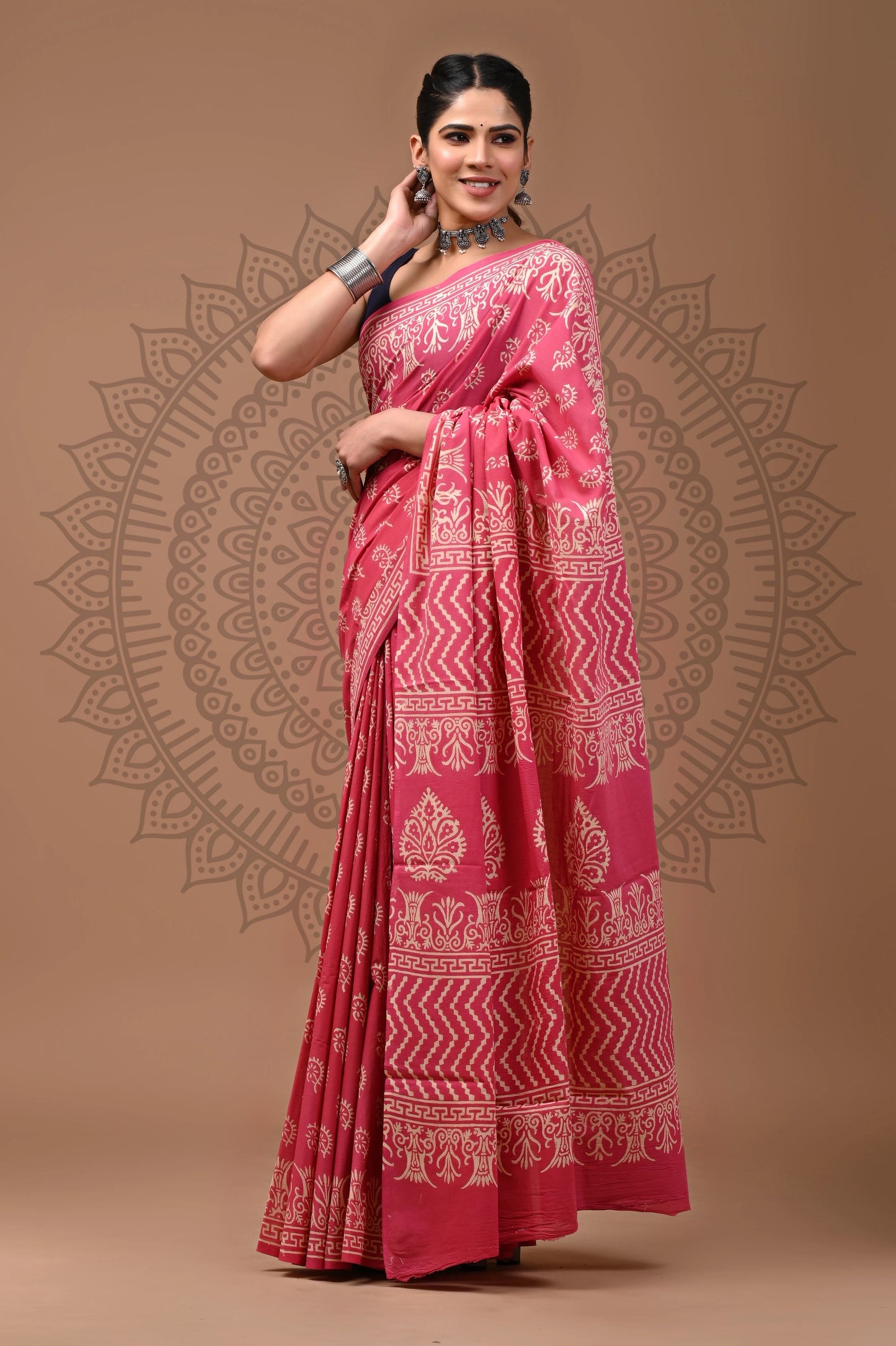 Jaipuri Block Printed Cotton Saree With Blouse