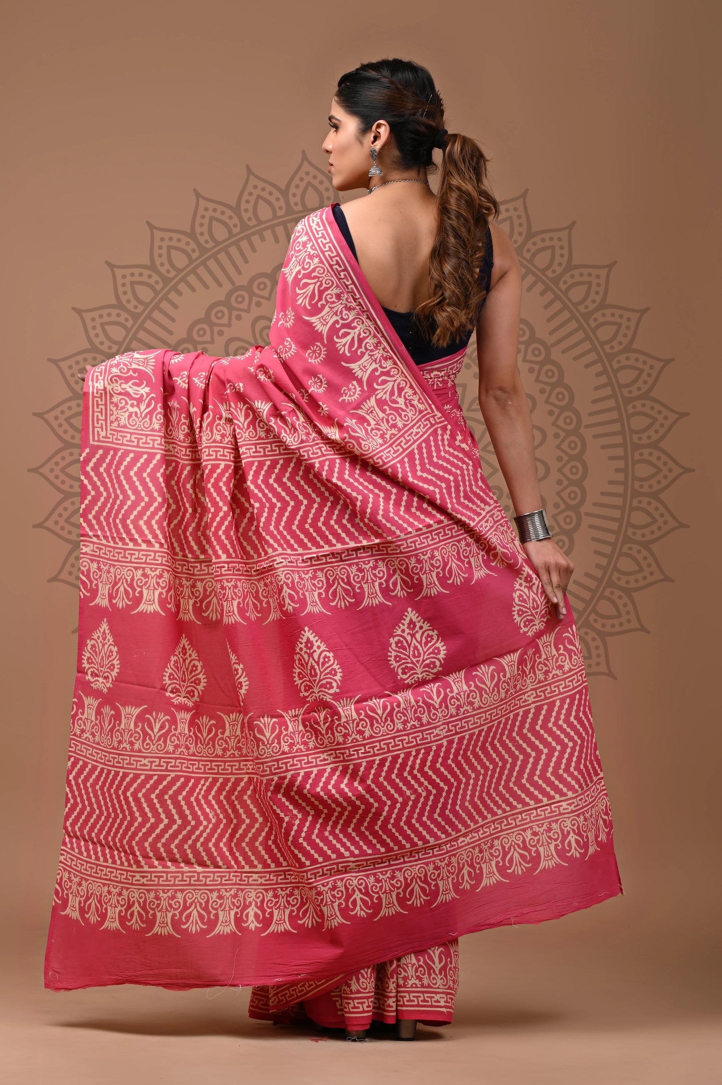 Jaipuri Block Printed Cotton Saree With Blouse