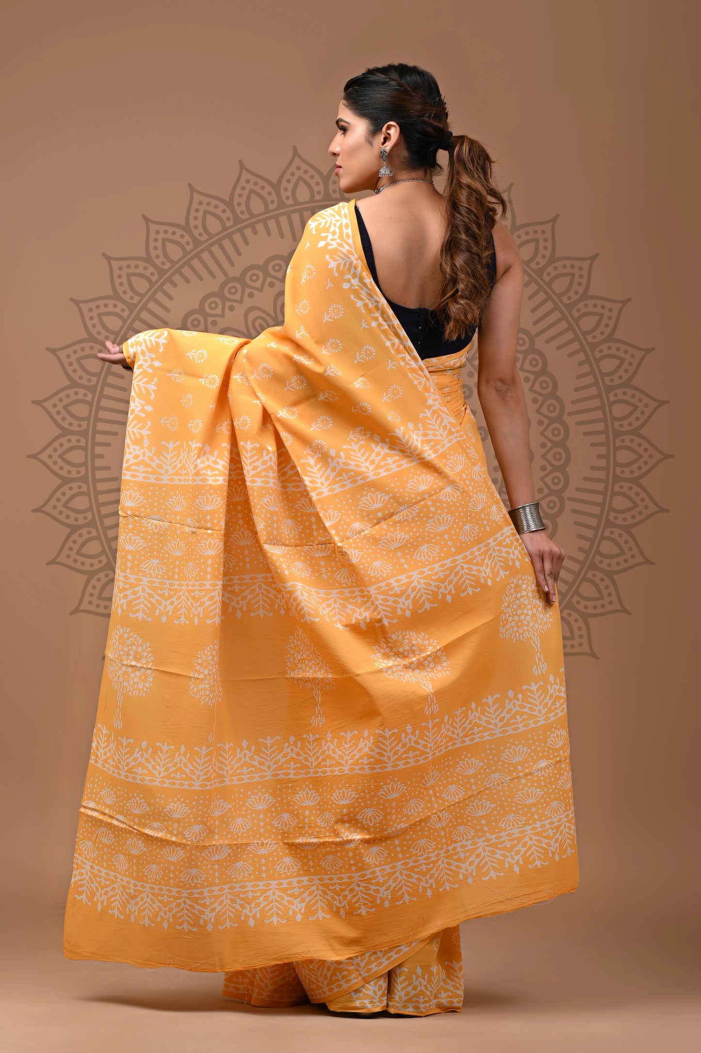 Jaipuri Block Printed Cotton Saree With Blouse