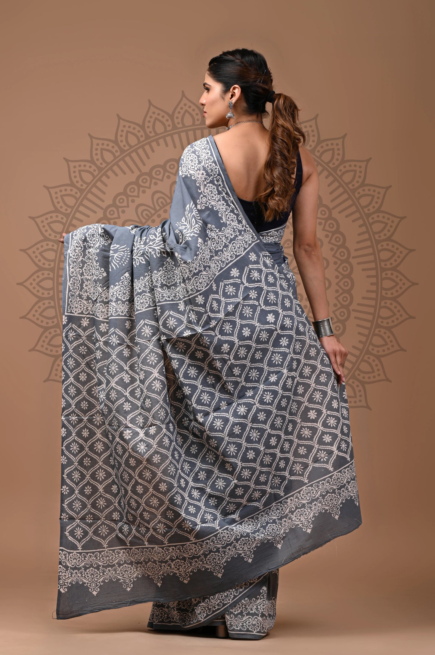 Jaipuri Block Printed Cotton Saree With Blouse