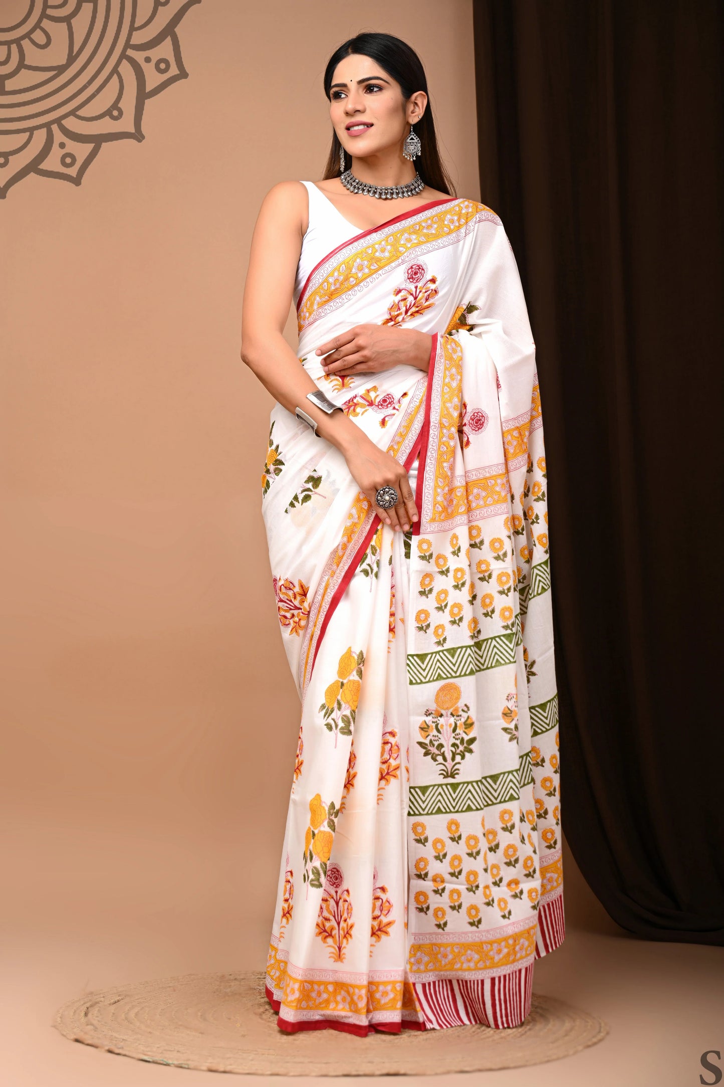 Hand Block Printed Pure mul Cotton Saree