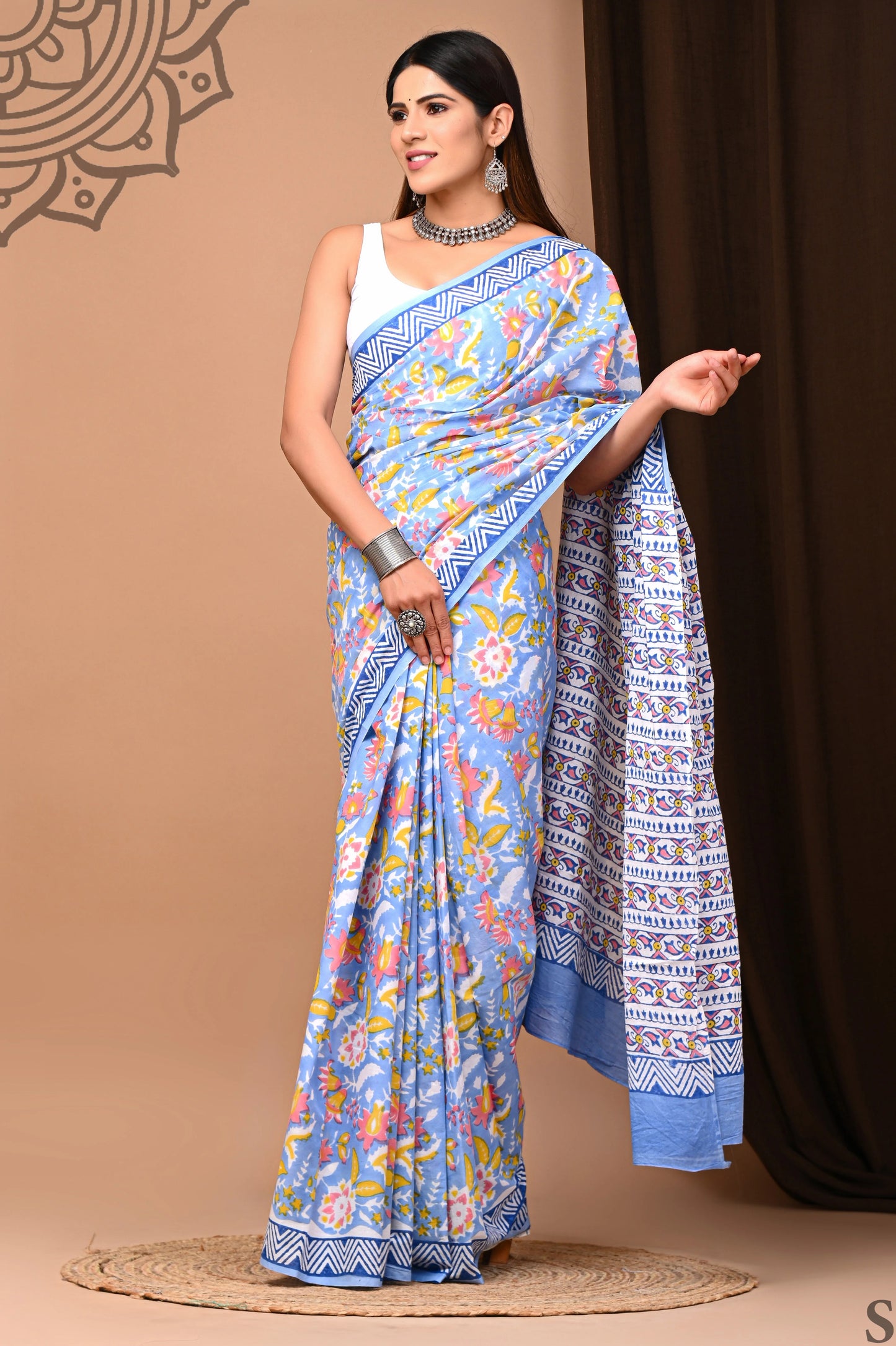 Hand Block Printed Pure mul Cotton Saree