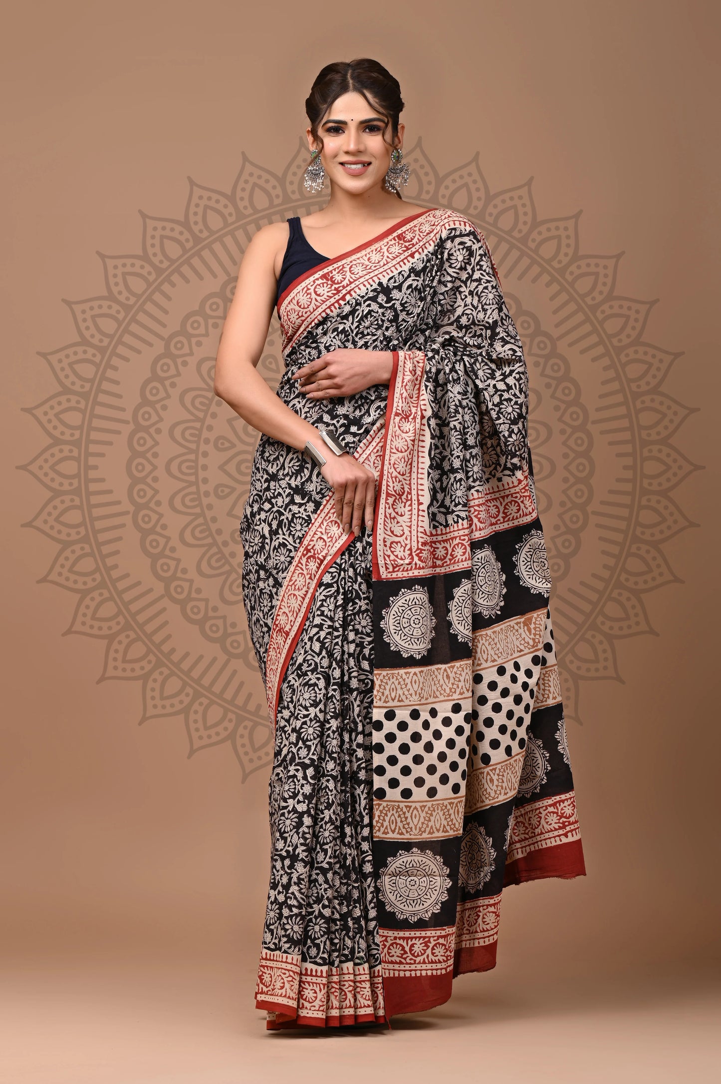 Traditional Bagru Printed Cotton Saree With Blouse