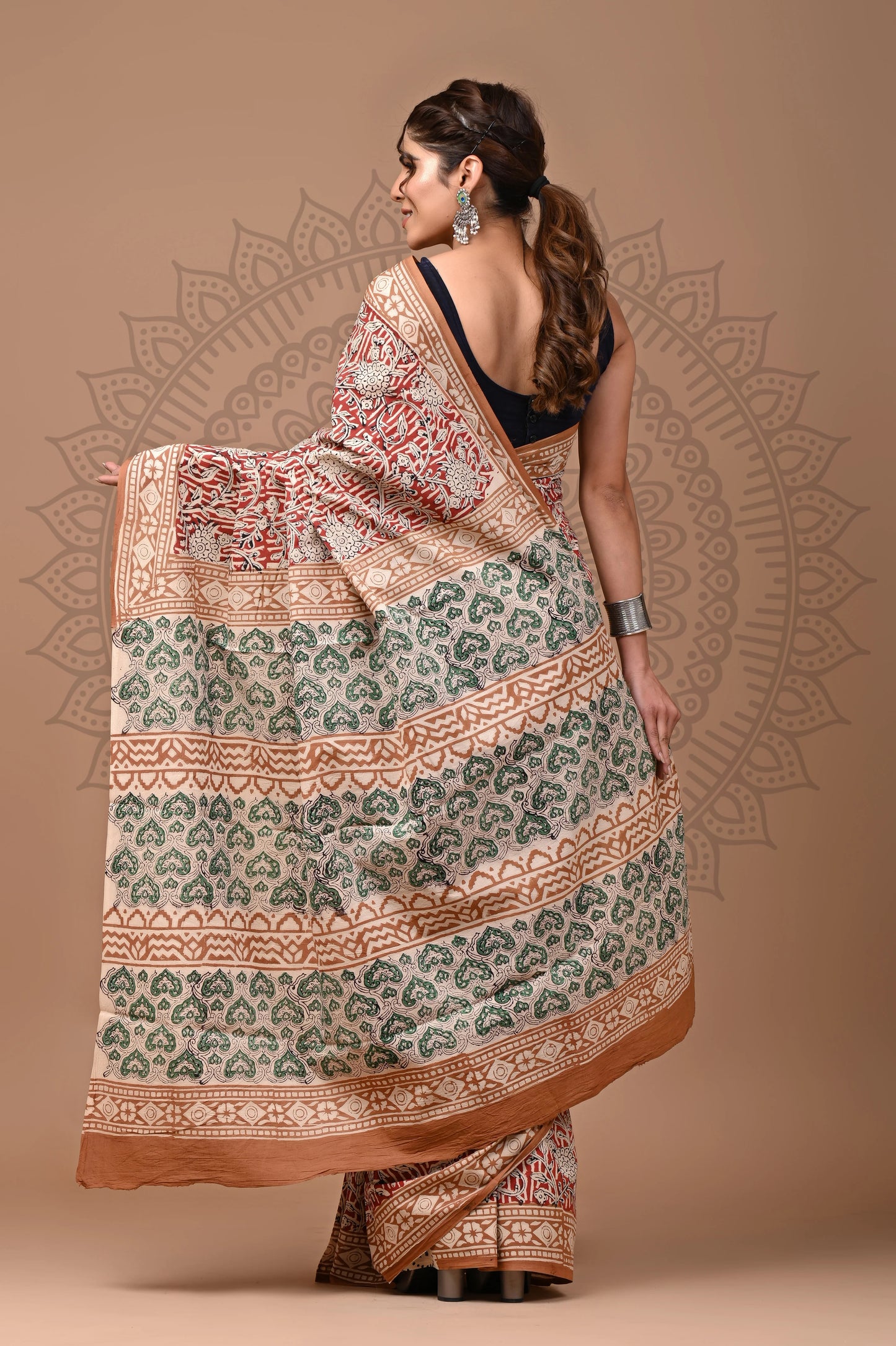 Traditional Bagru Printed Cotton Saree With Blouse