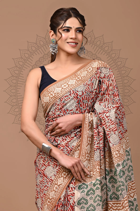 Traditional Bagru Printed Cotton Saree With Blouse