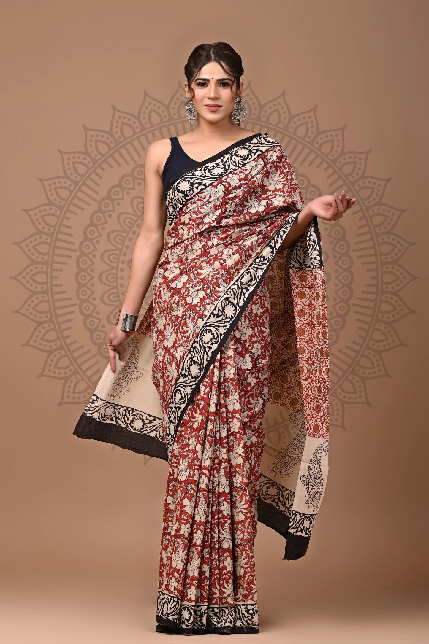 Traditional Bagru Printed Cotton Saree With Blouse