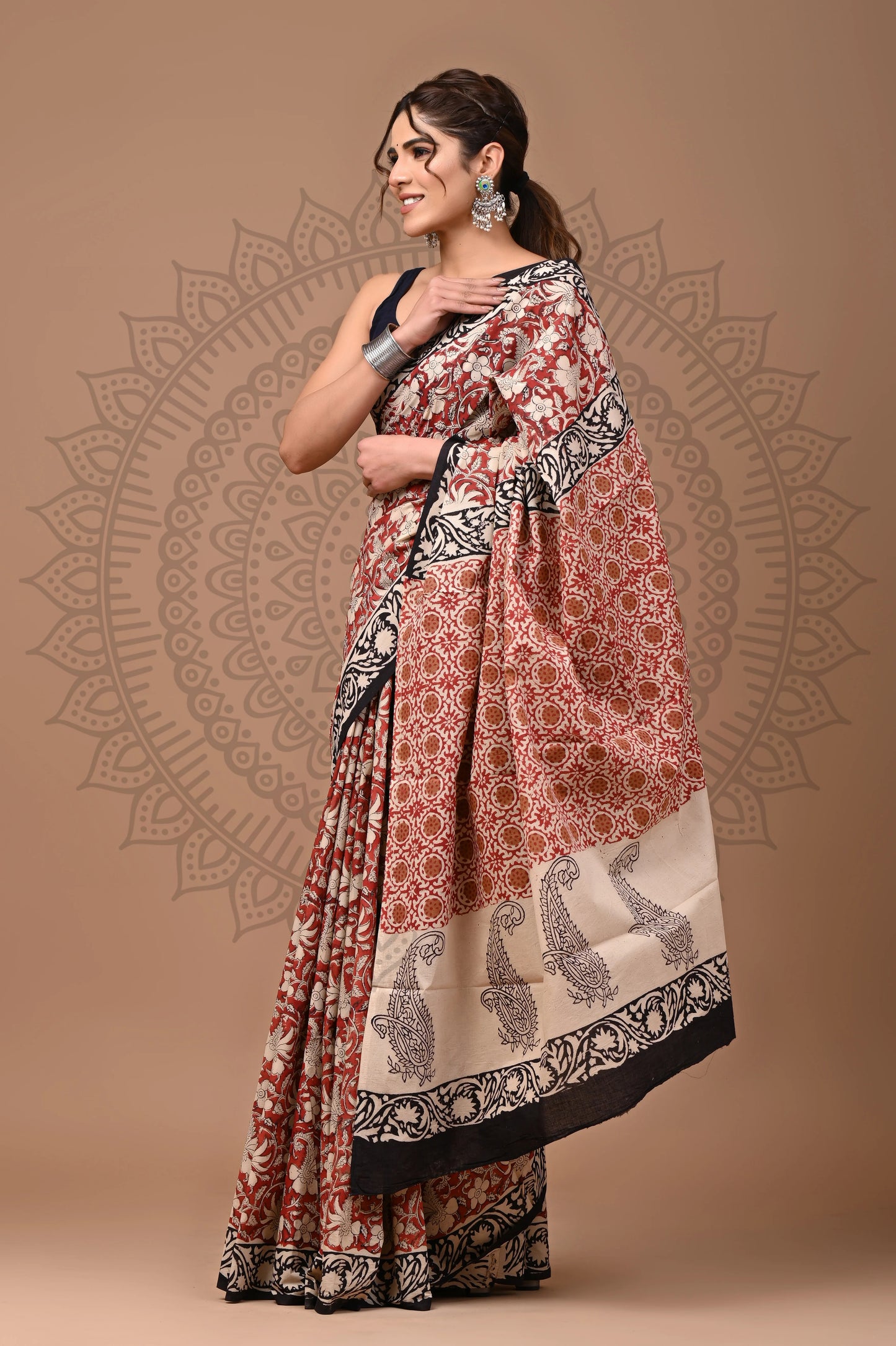 Traditional Bagru Printed Cotton Saree With Blouse