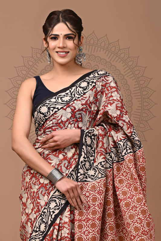 Traditional Bagru Printed Cotton Saree With Blouse