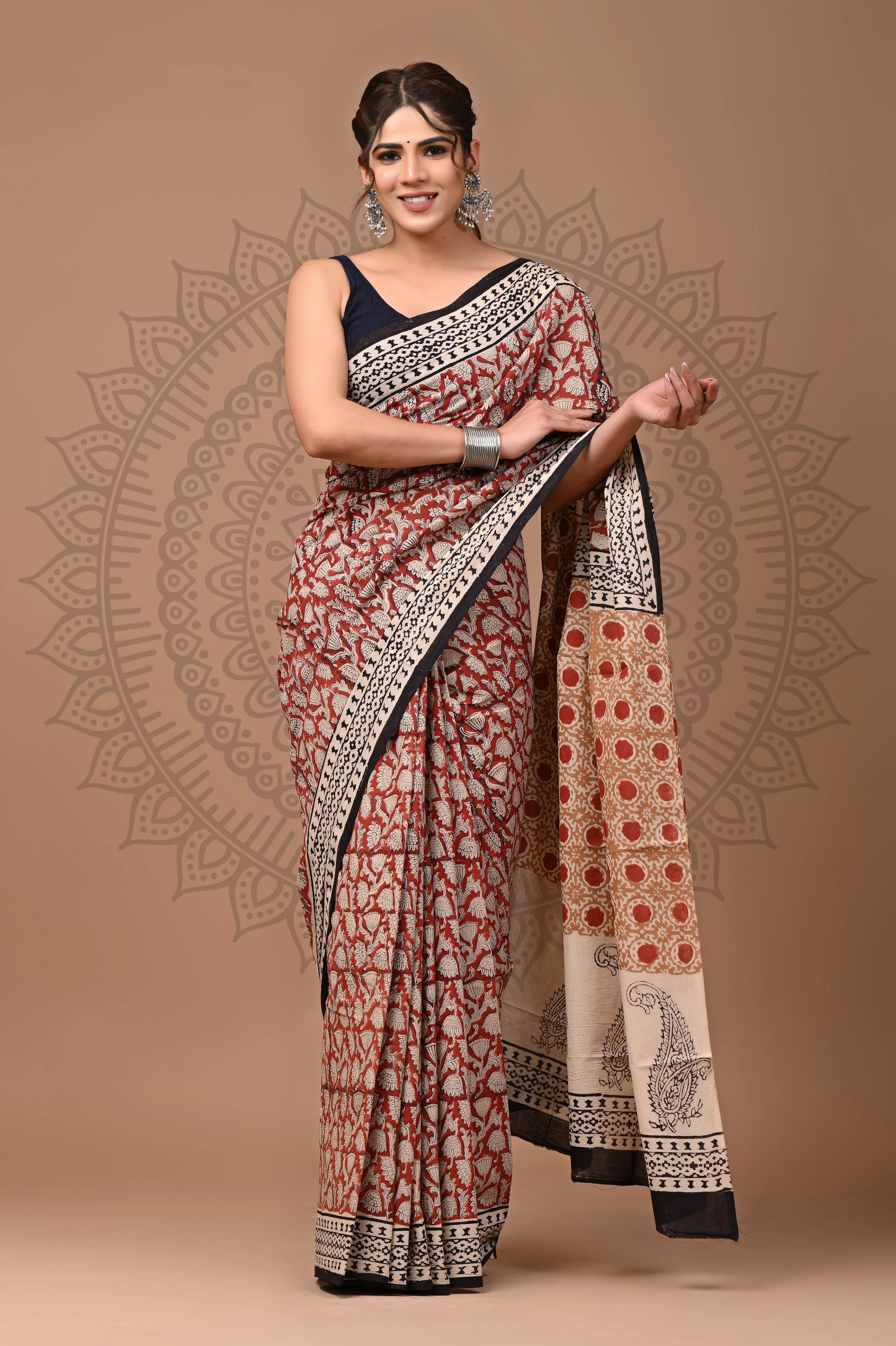 Traditional Bagru Printed Cotton Saree With Blouse