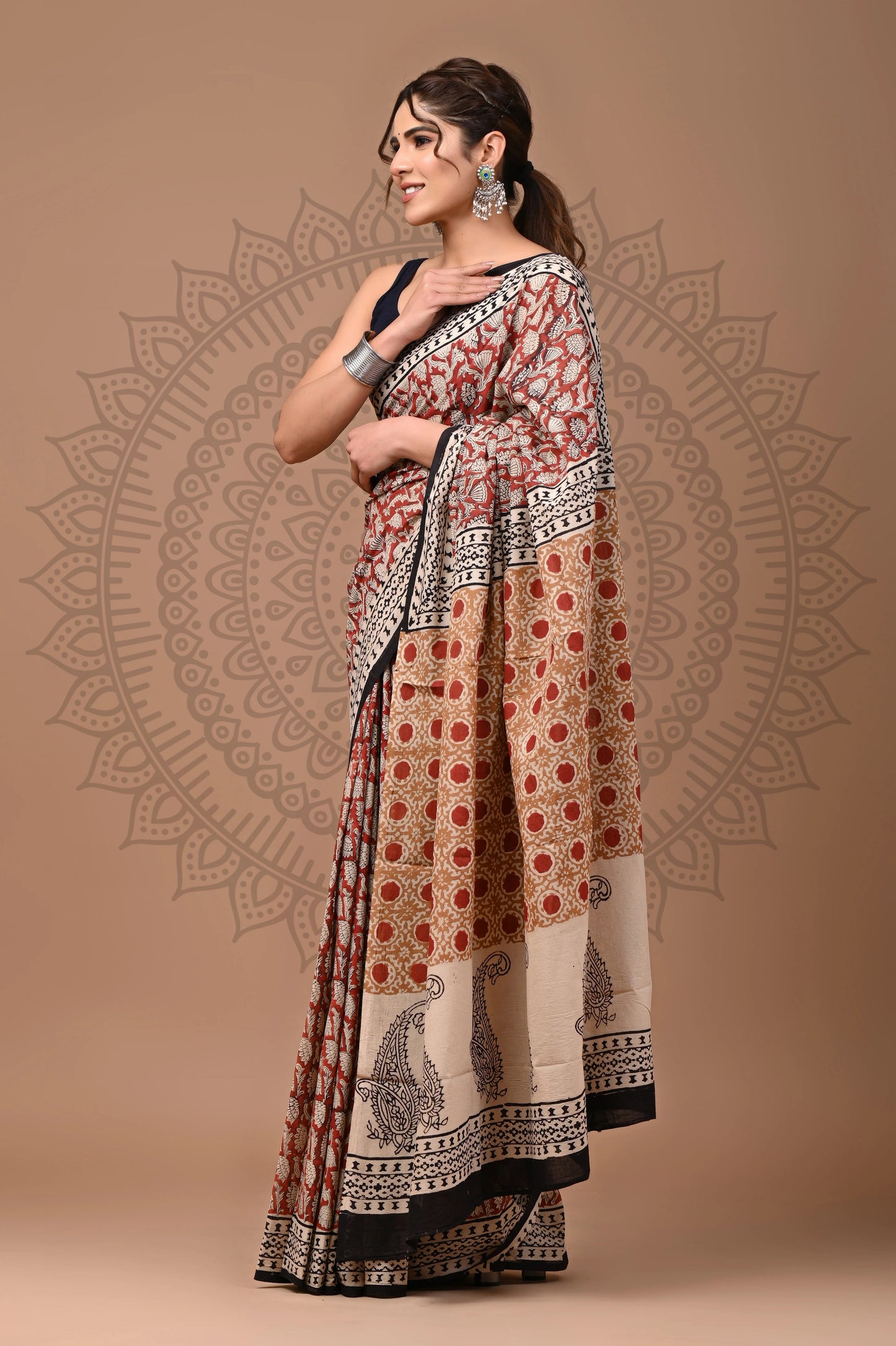 Traditional Bagru Printed Cotton Saree With Blouse