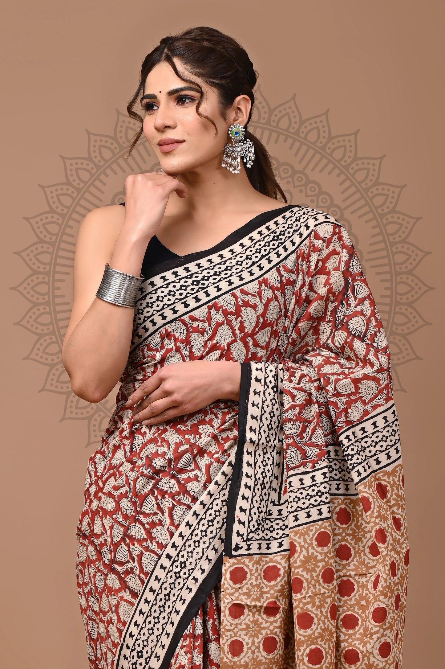 Traditional Bagru Printed Cotton Saree With Blouse