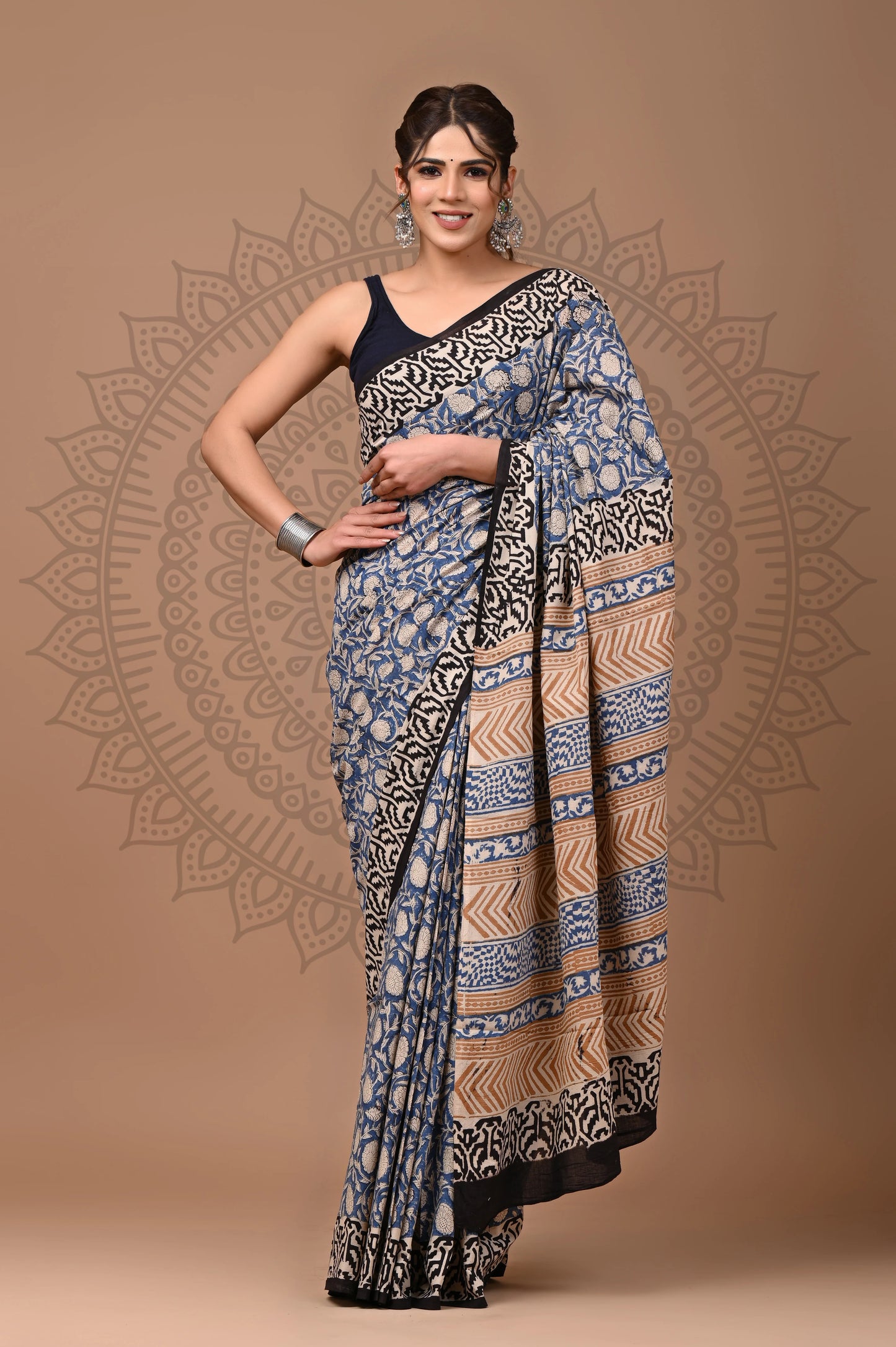 Traditional Bagru Printed Cotton Saree With Blouse