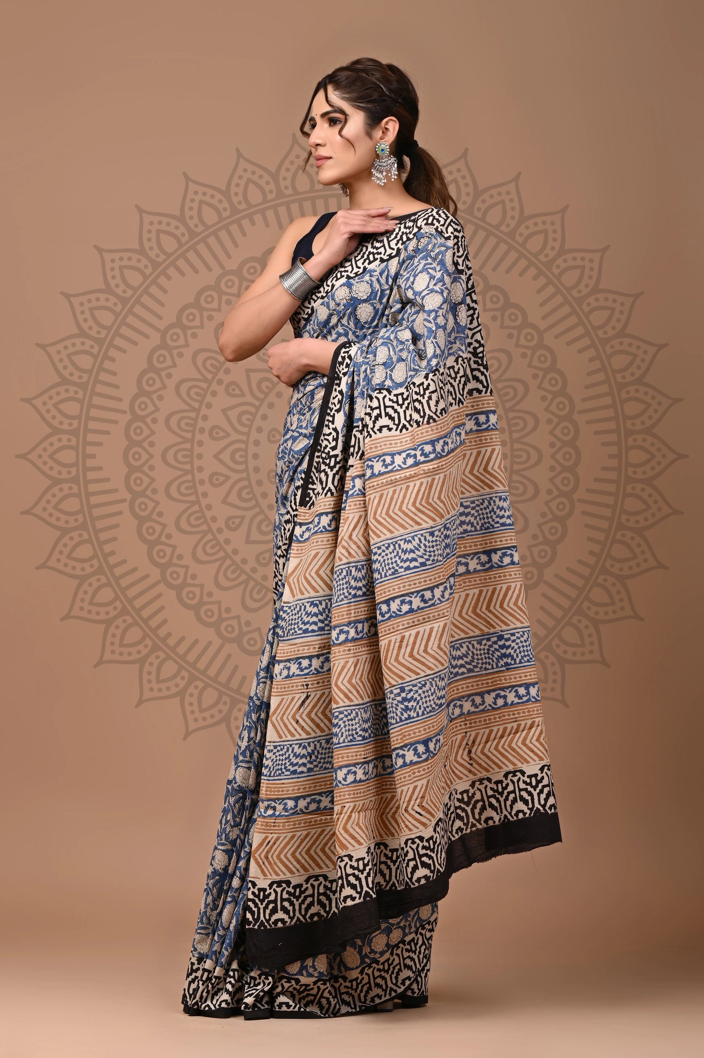 Traditional Bagru Printed Cotton Saree With Blouse