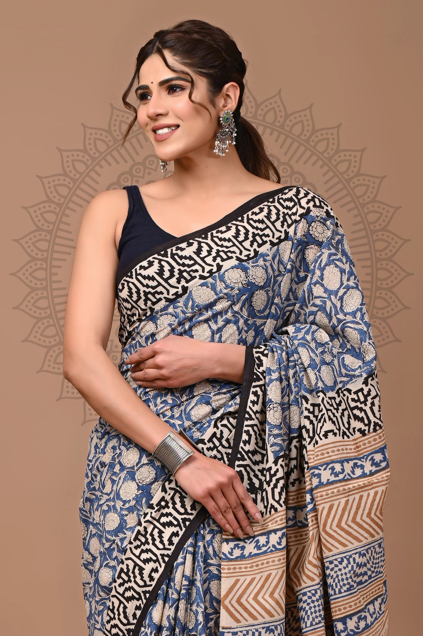 Traditional Bagru Printed Cotton Saree With Blouse