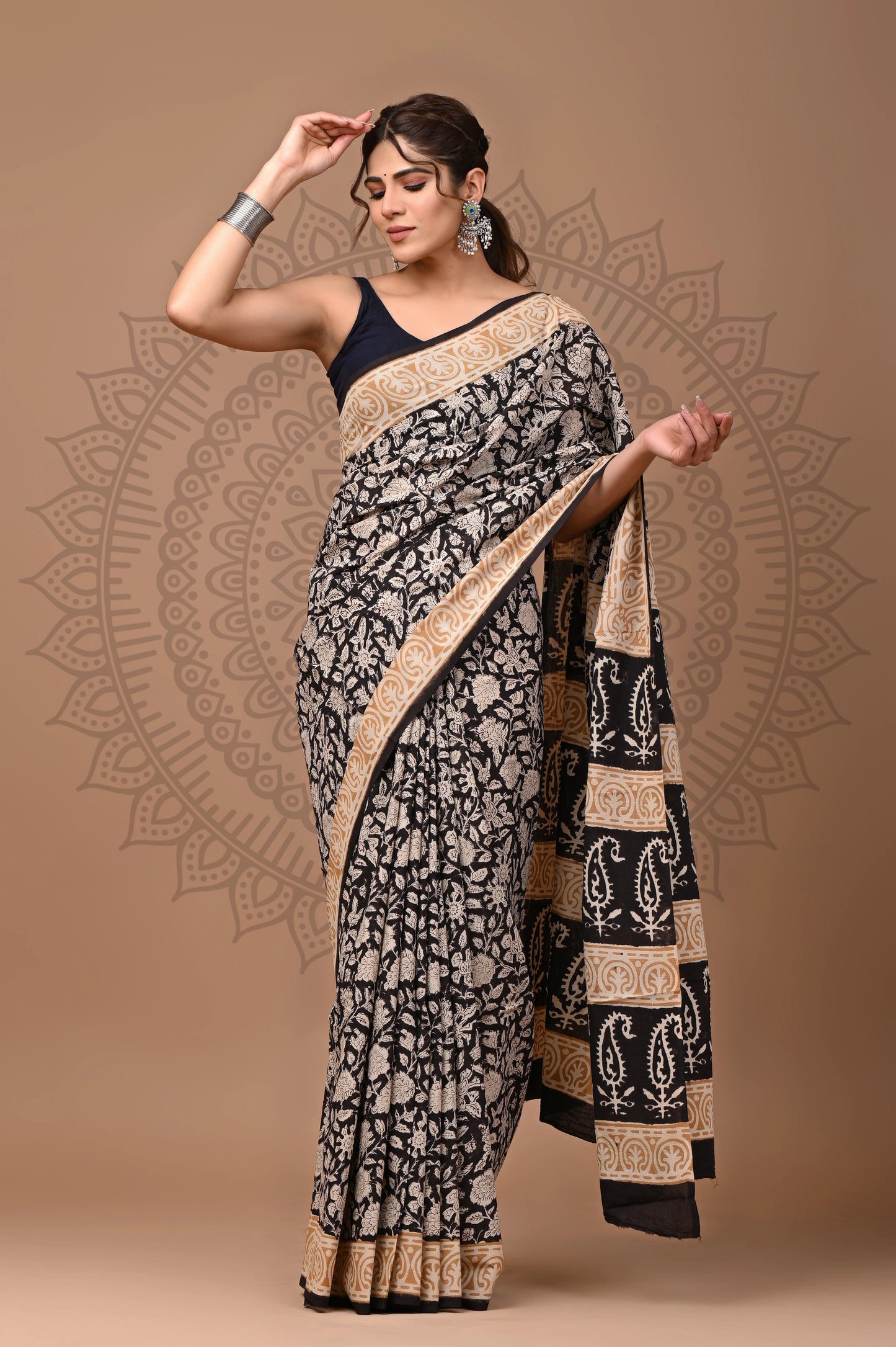 Traditional Bagru Printed Cotton Saree With Blouse