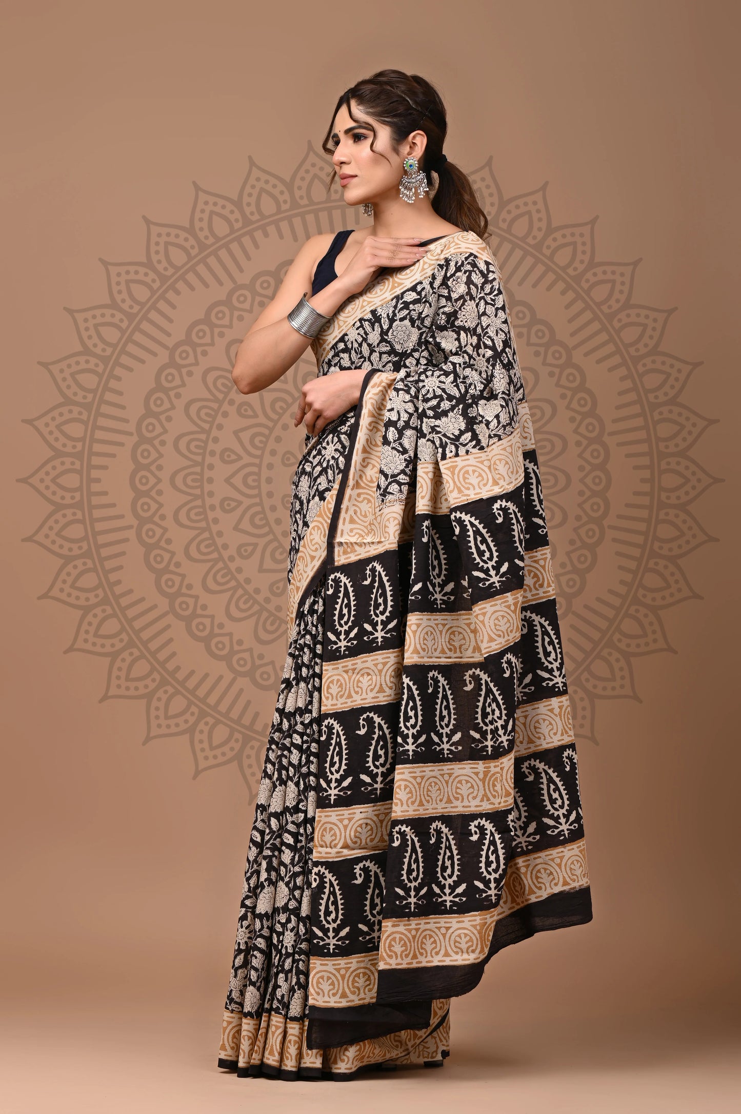 Traditional Bagru Printed Cotton Saree With Blouse