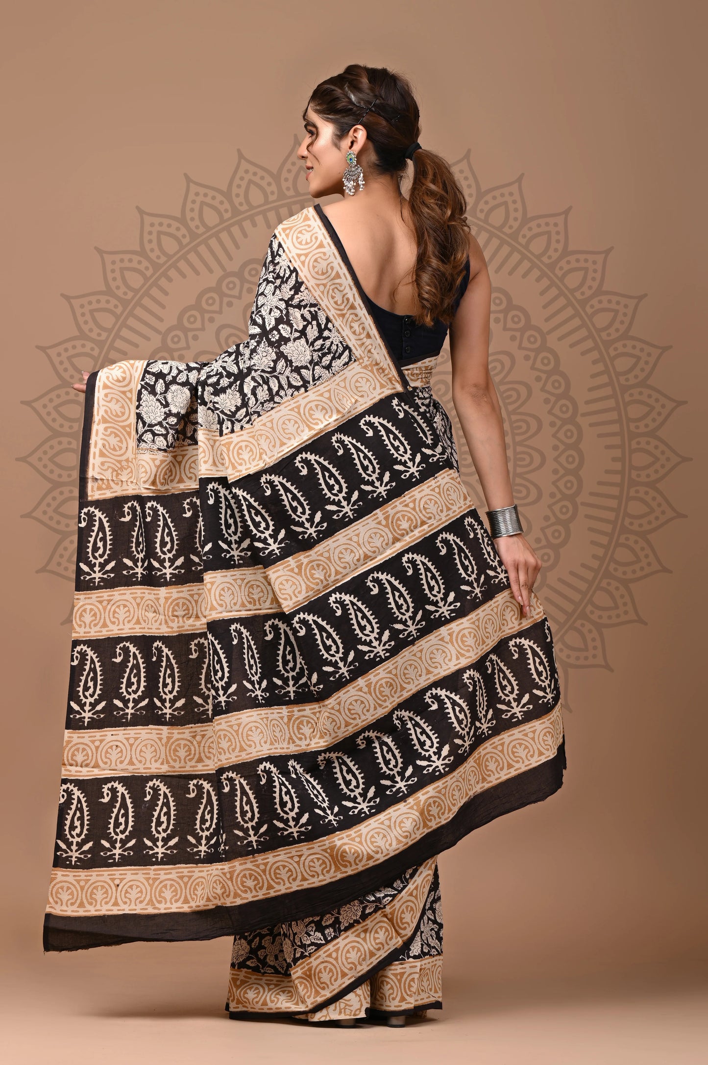 Traditional Bagru Printed Cotton Saree With Blouse