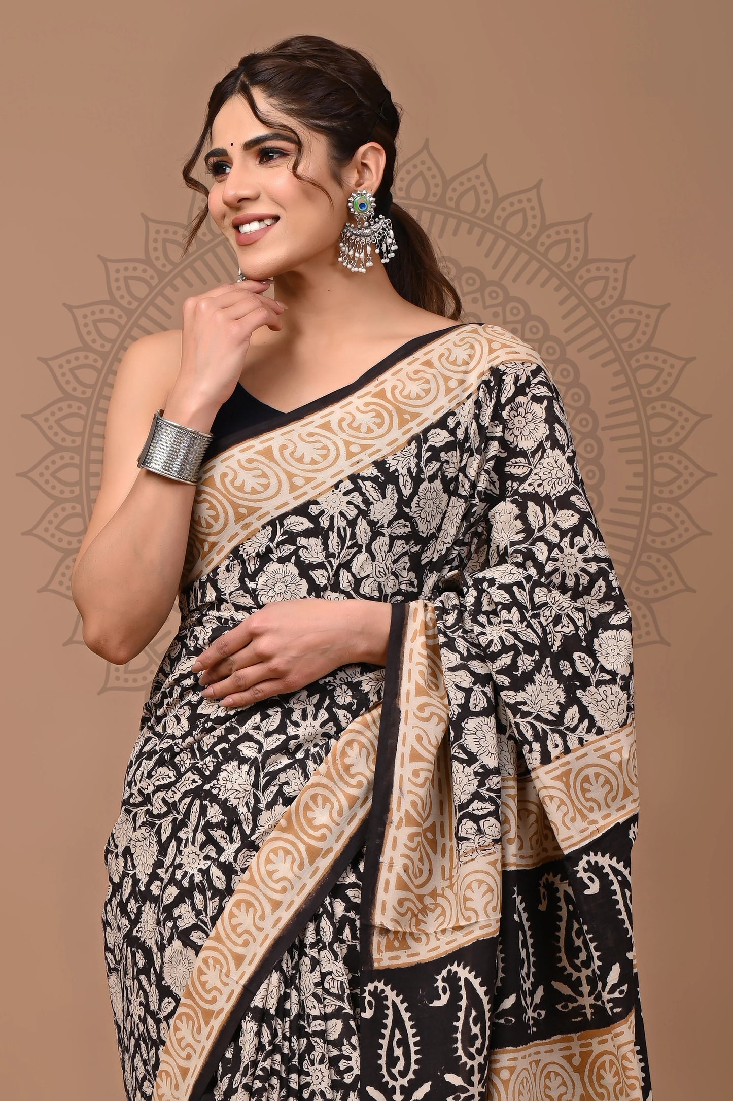 Traditional Bagru Printed Cotton Saree With Blouse