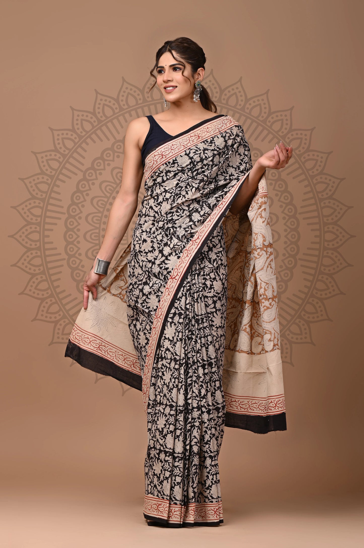 Traditional Bagru Printed Cotton Saree With Blouse