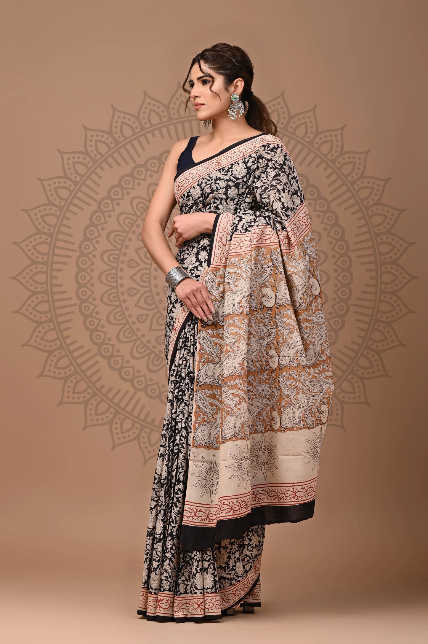 Traditional Bagru Printed Cotton Saree With Blouse