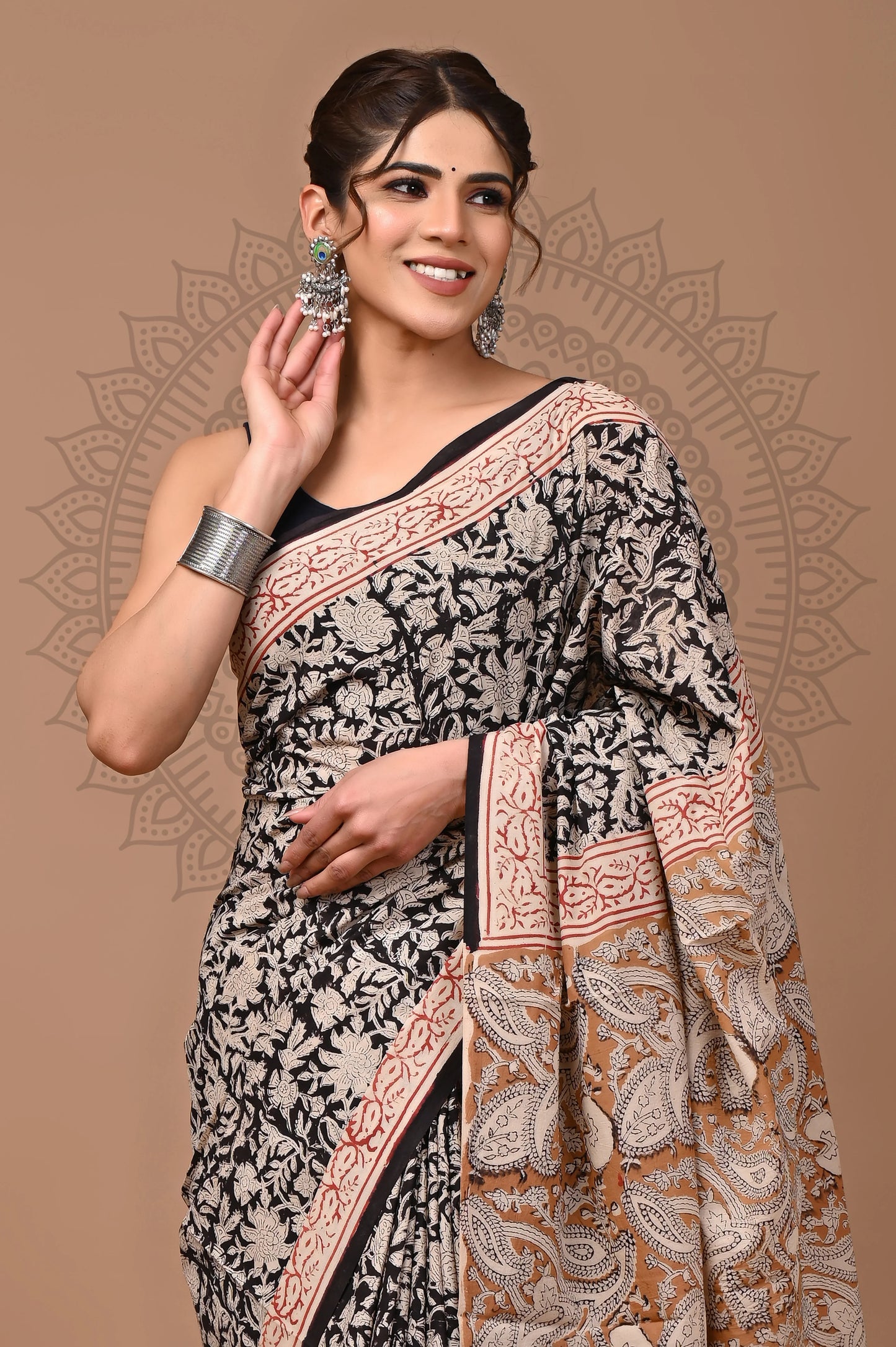 Traditional Bagru Printed Cotton Saree With Blouse