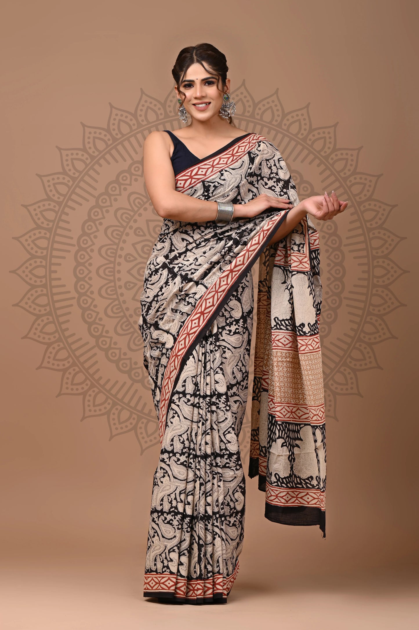 Traditional Bagru Printed Cotton Saree With Blouse