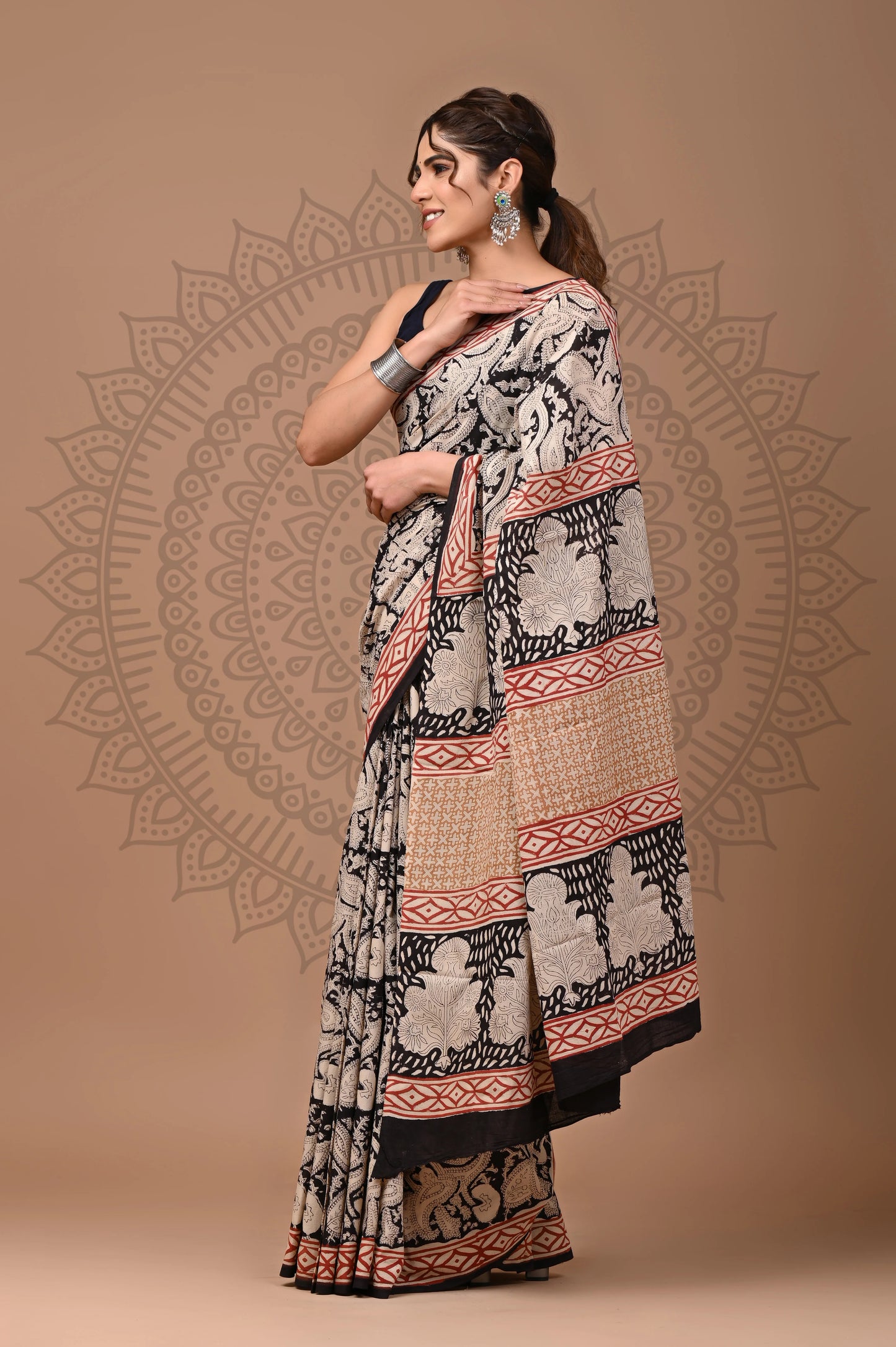 Traditional Bagru Printed Cotton Saree With Blouse