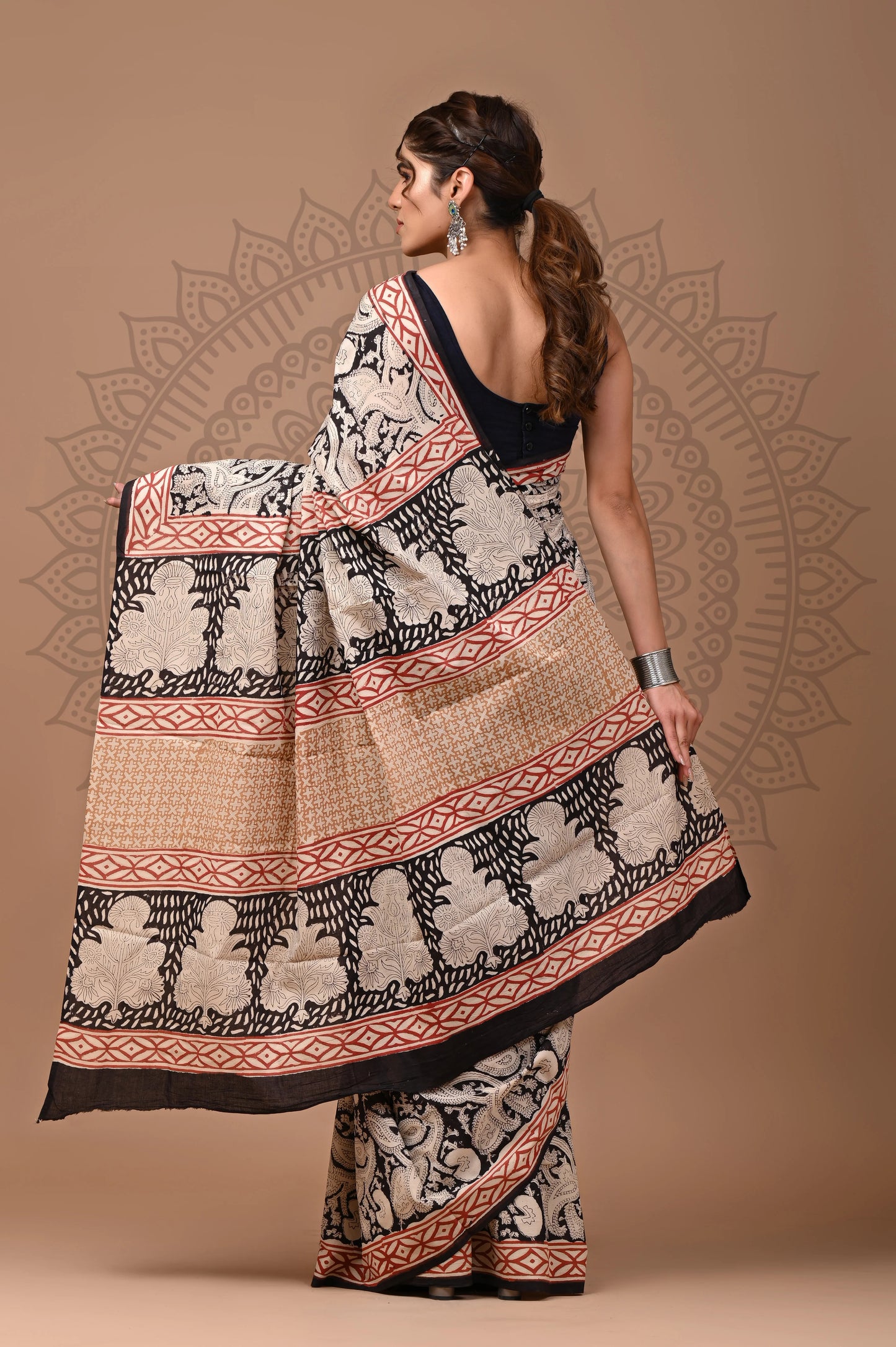 Traditional Bagru Printed Cotton Saree With Blouse