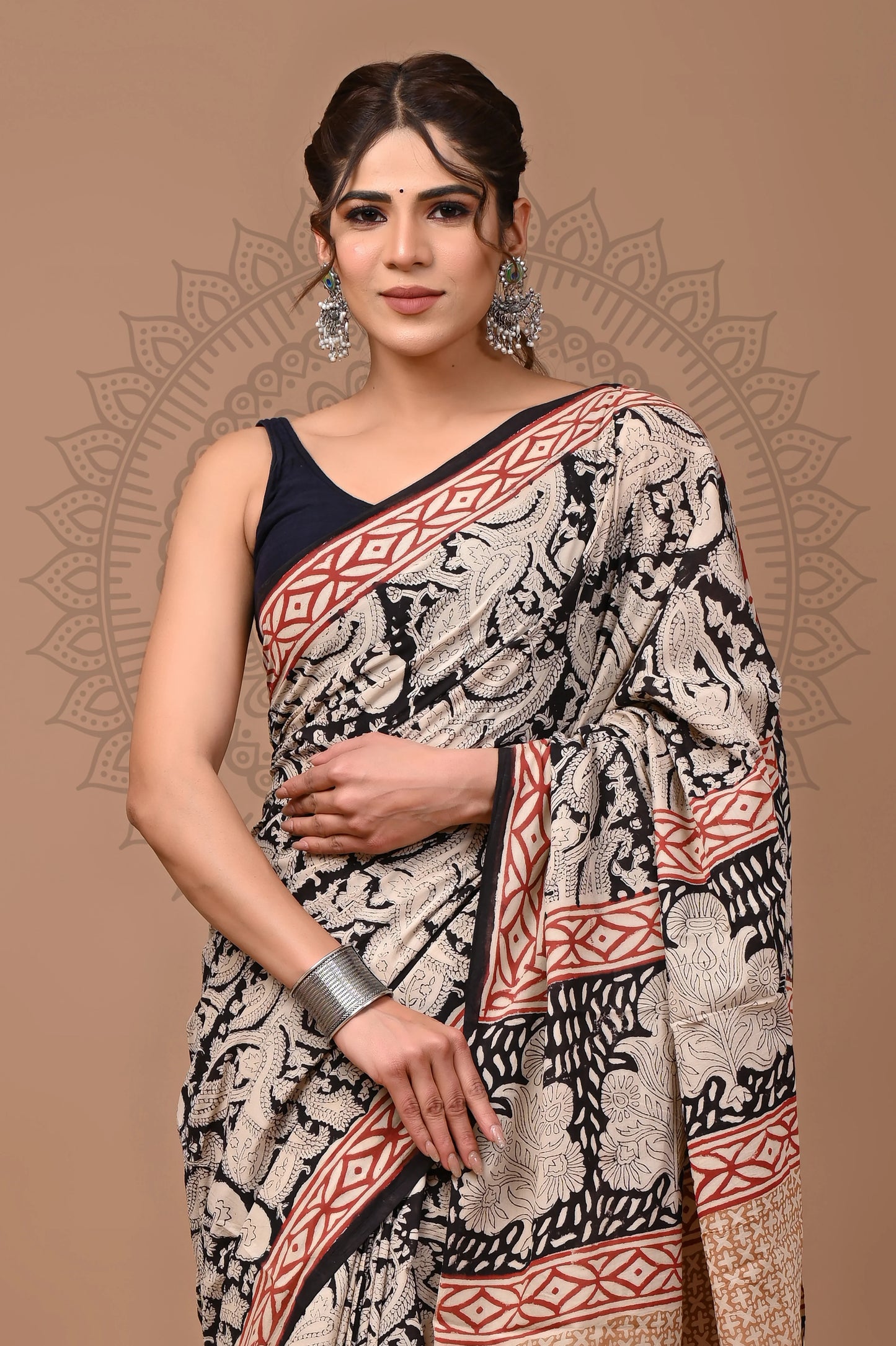 Traditional Bagru Printed Cotton Saree With Blouse