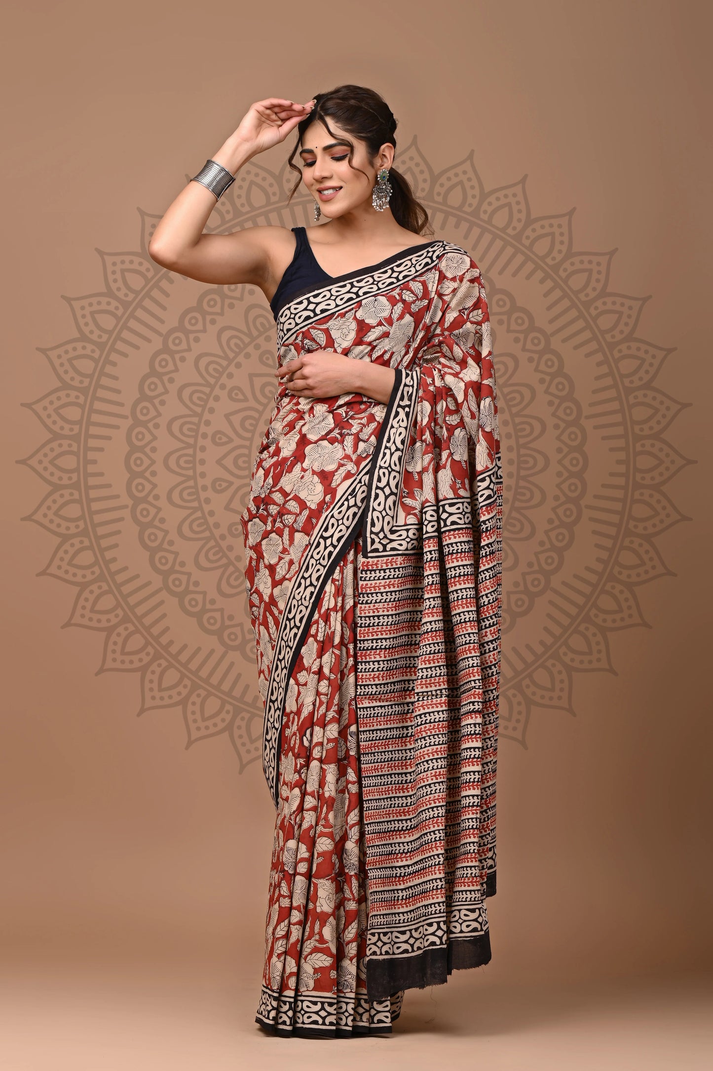 Traditional Bagru Printed Cotton Saree With Blouse