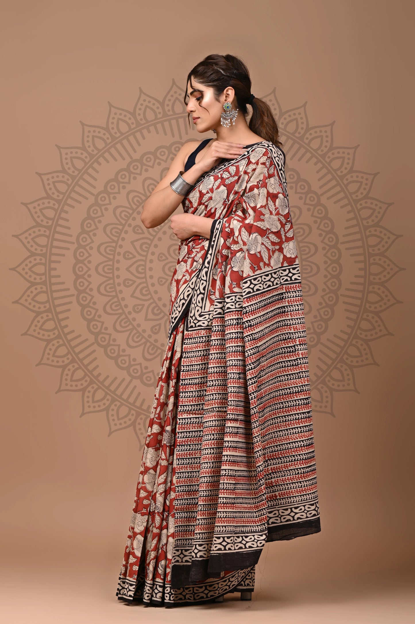 Traditional Bagru Printed Cotton Saree With Blouse