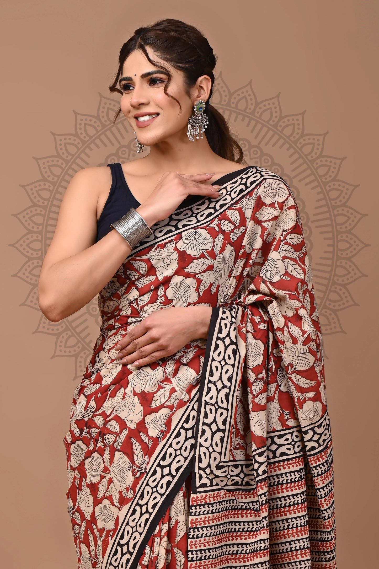 Traditional Bagru Printed Cotton Saree With Blouse