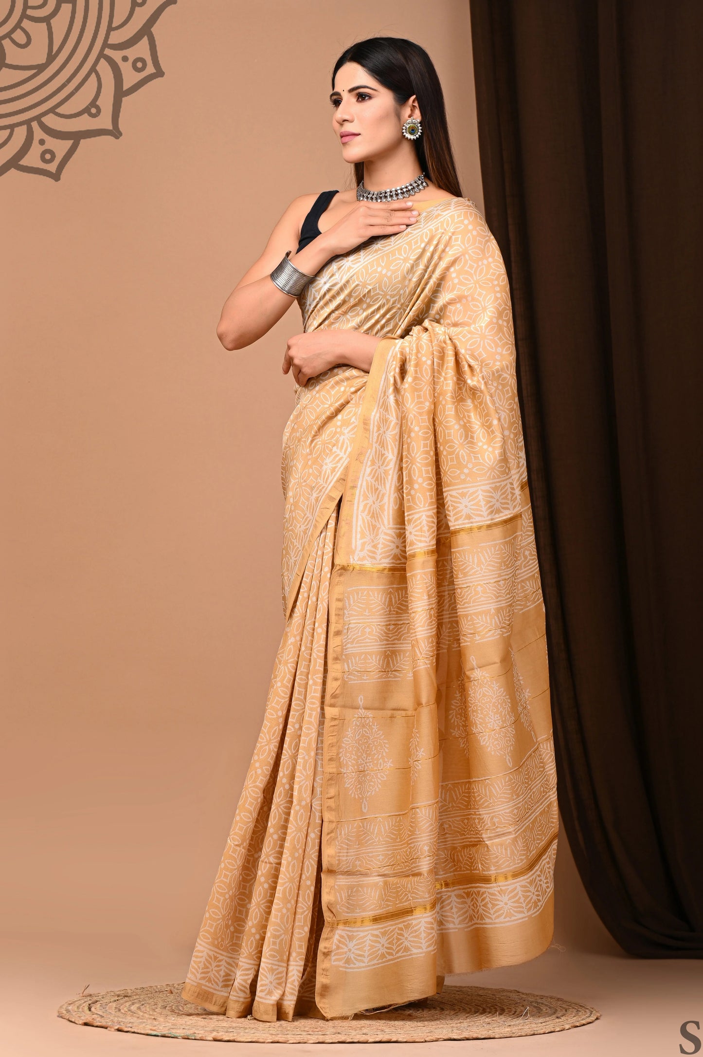 Premium Hand Block Printed Chanderi Silk Saree