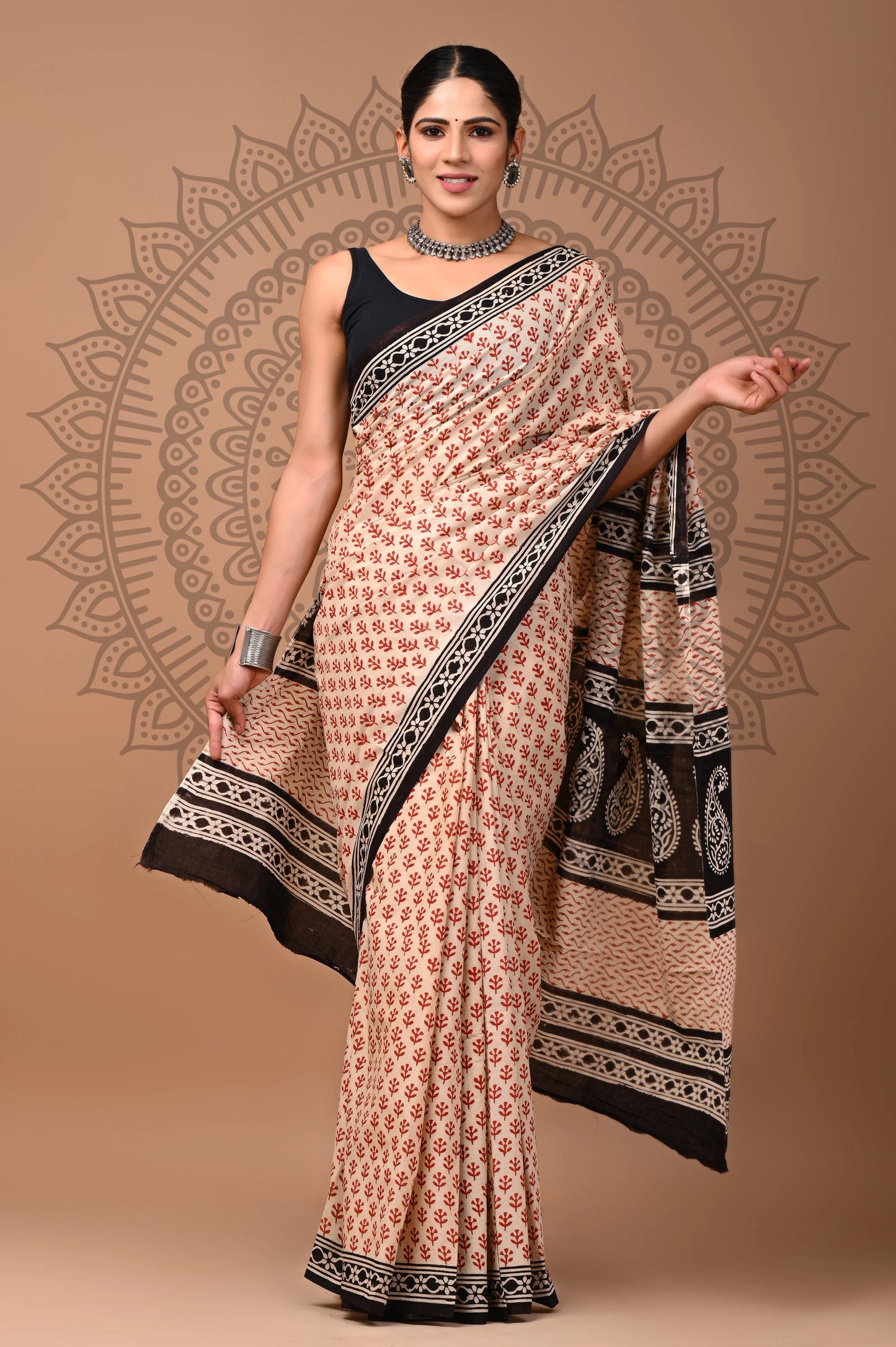 Hand Block Printed Pure mul Cotton Saree