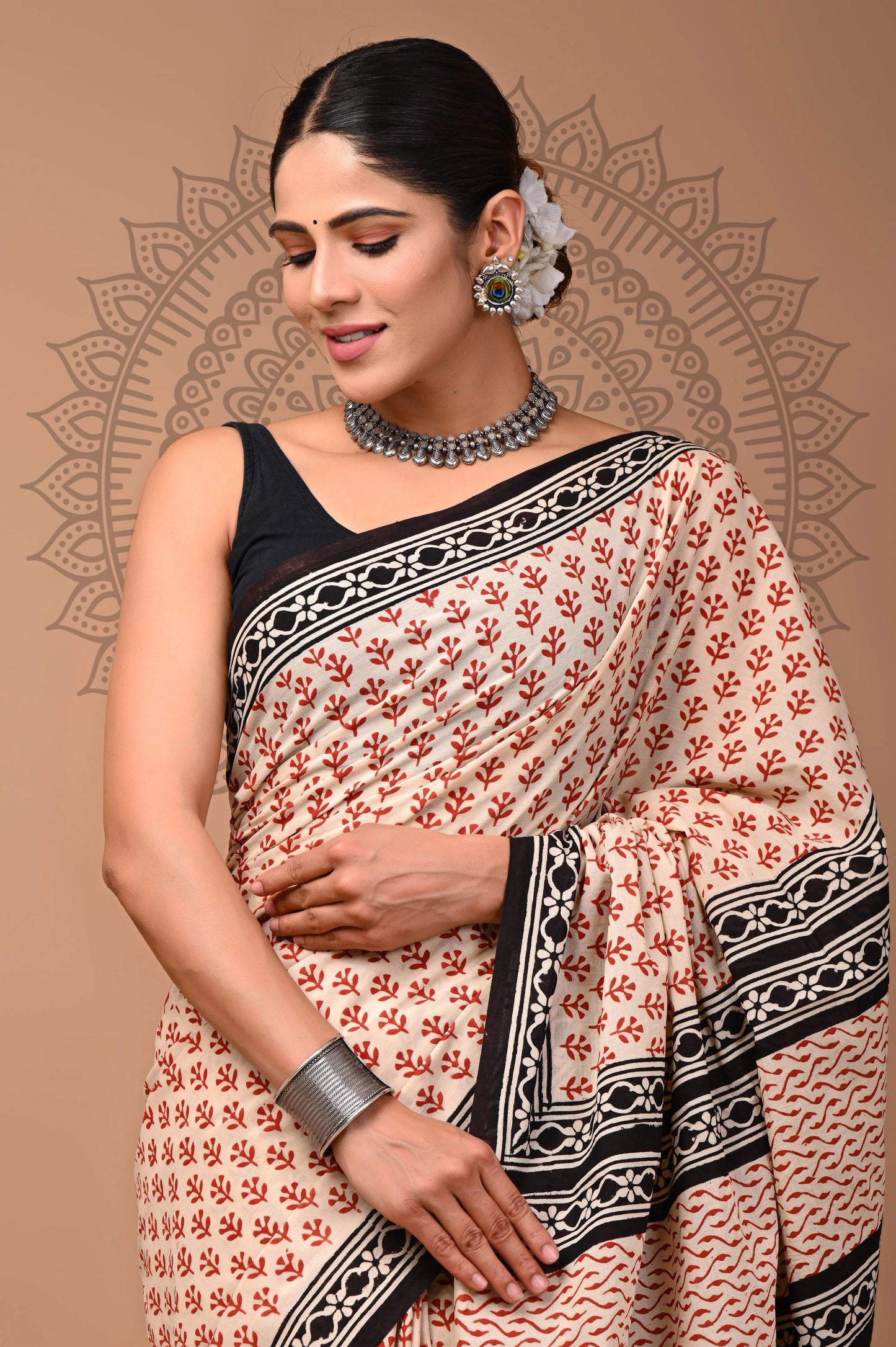 Hand Block Printed Pure mul Cotton Saree