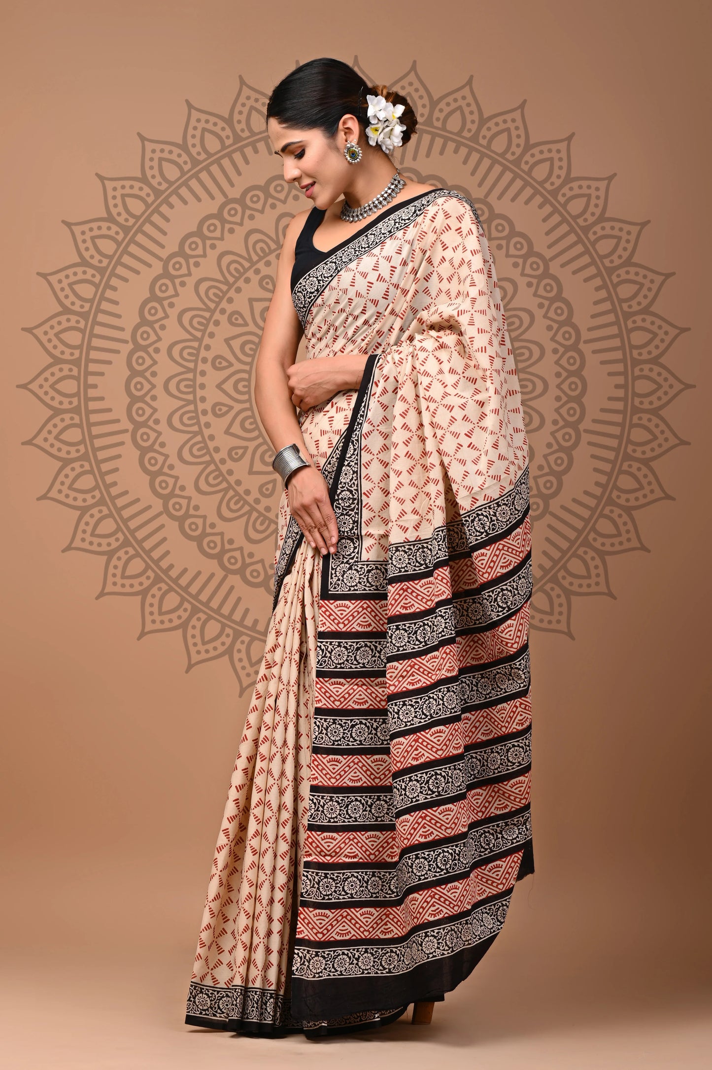 Hand Block Printed Pure mul Cotton Saree