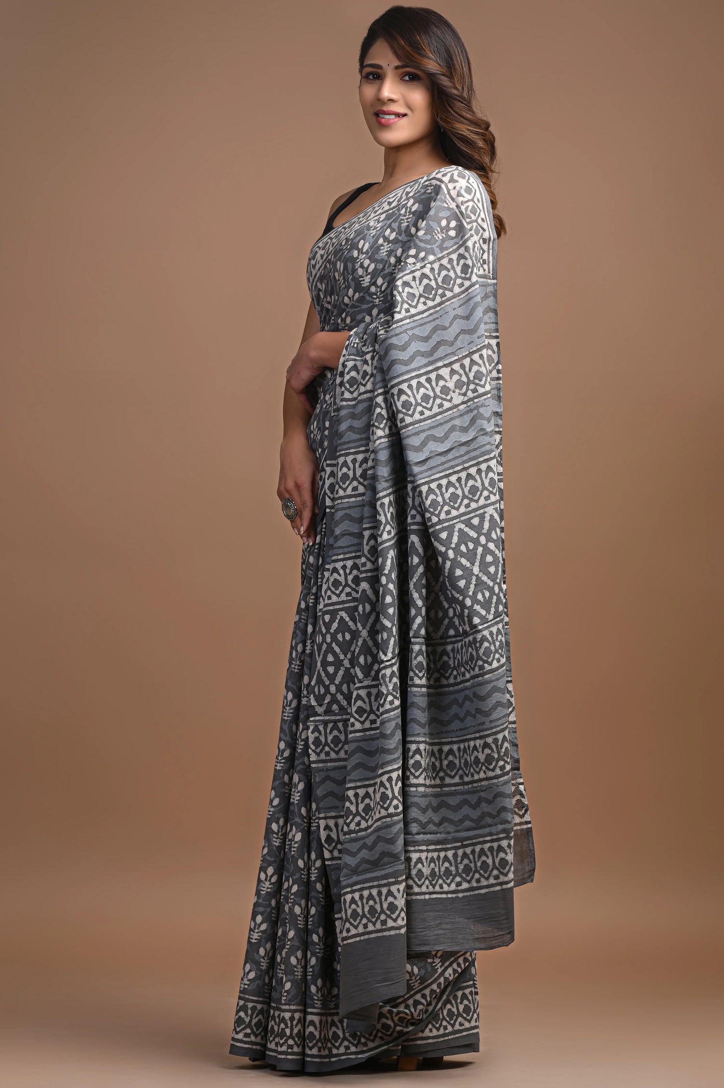 Hand Block Printed Pure mul Cotton Saree